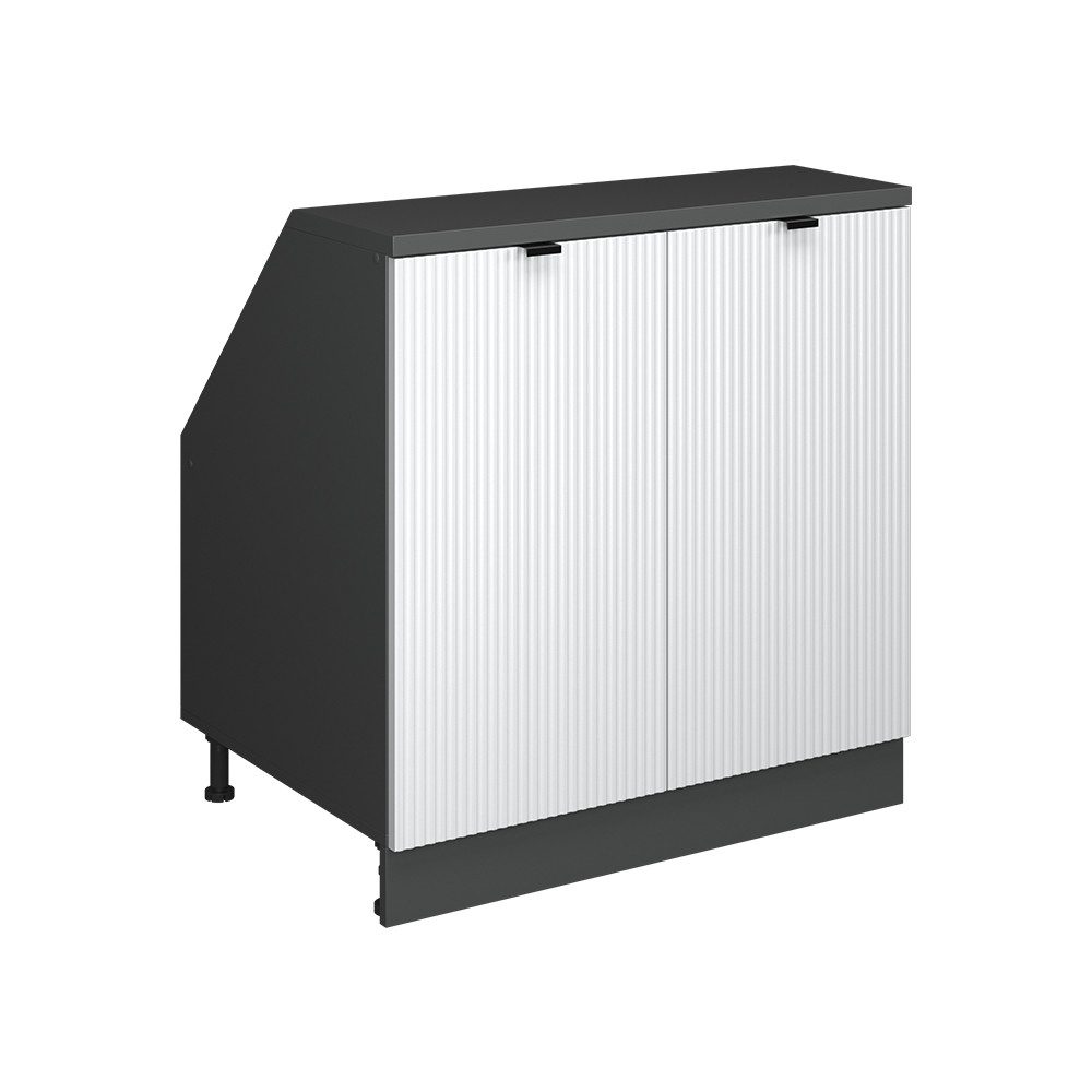 Vicco Unterschrank R-Line, Weiß Riffel/Anthrazit, 80 cm mit 2 Türen, Schrankkorpus 6... (1-St)