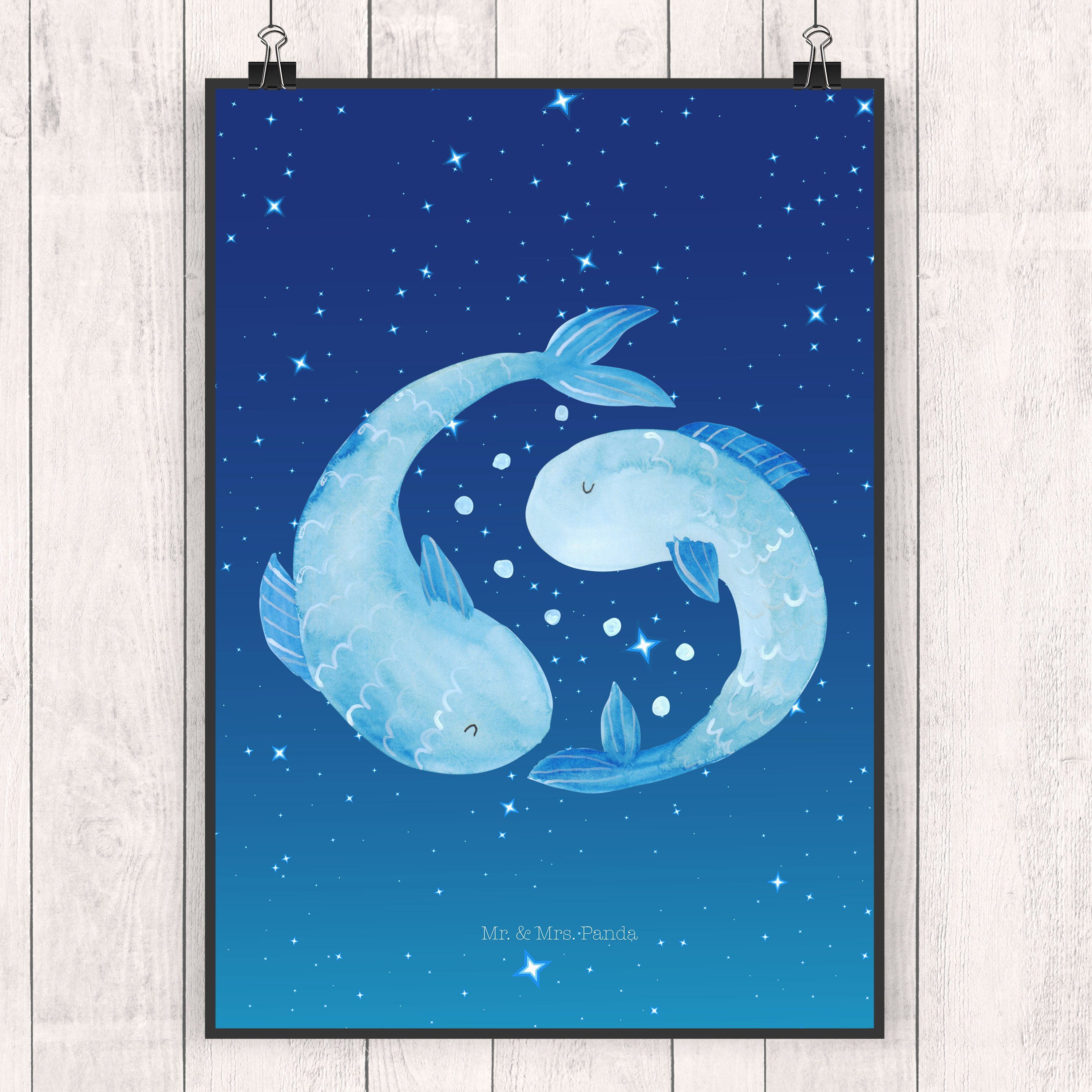 Mr. & Mrs. Panda Poster Sternzeichen Fische, Bild DIN A5, Sternenhimmel Blau, wanddeko, Wandb, Sternzeichen Fische (Packung), Wandschmuck wanddruck Wanddeko Bild