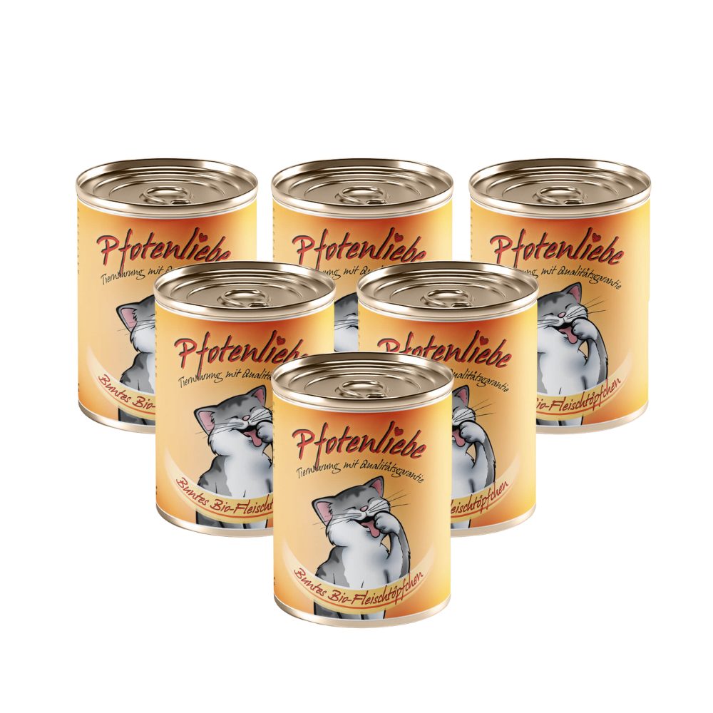 Pfotenliebe Buntes Bio-Fleischtöpfchen 6x400g, Nassfutter für: Katzen