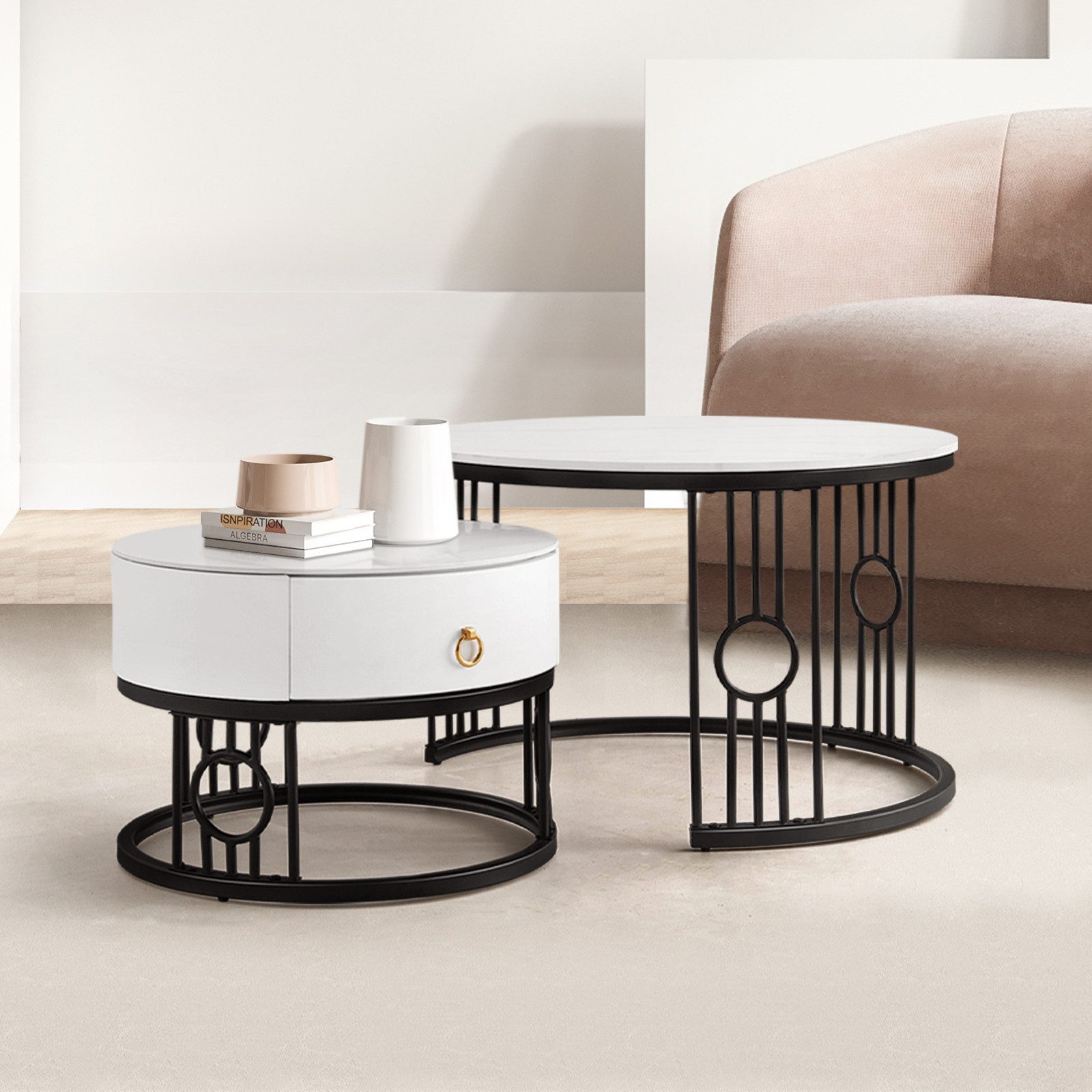 OKWISH Couchtisch Satztisch Rund Beistelltisch Kaffeetisch günstig online kaufen