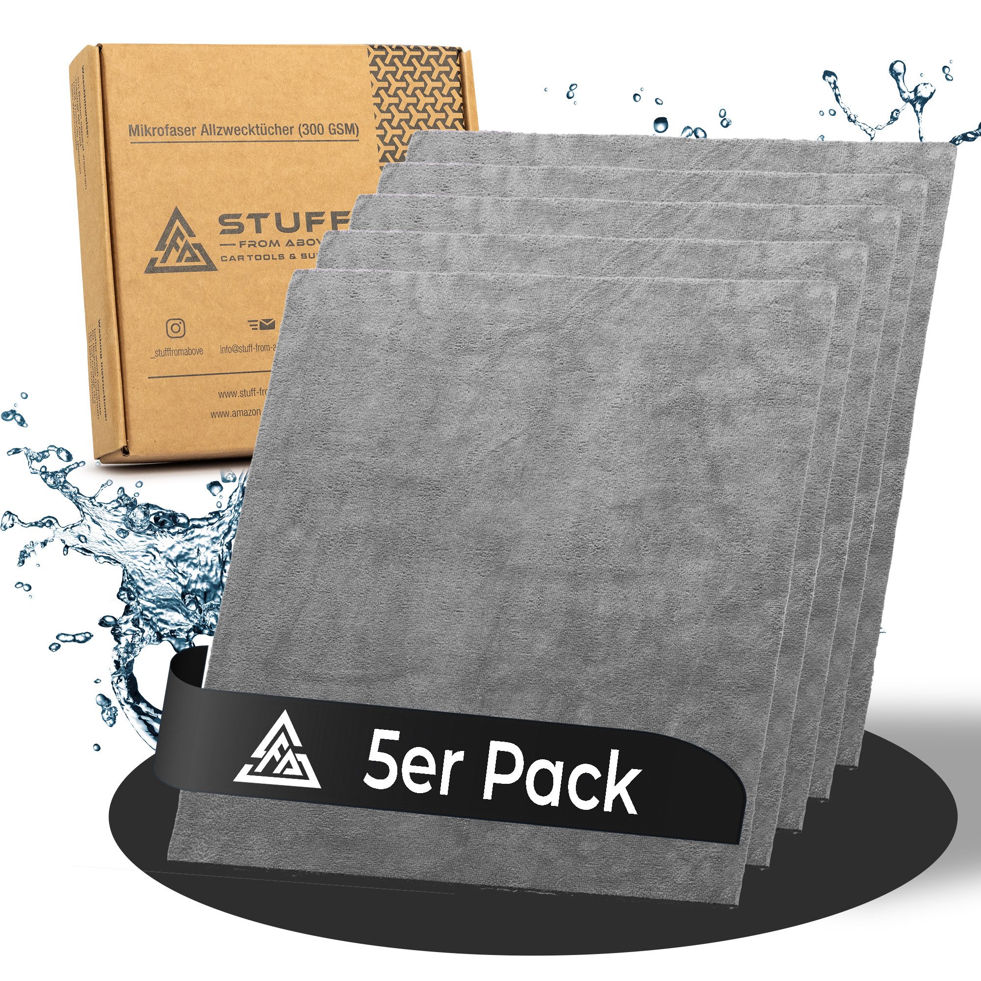 stuff from above 5er Set Mikrofasertücher für Auto 300GSM (ohne Rand) 40x40cm Mikrofasertuch (Mikrofaser Tuch zum Polieren, Trocknen und Reinigen, Reinigungstuch 100% Fusselfrei, saugstark und extra weich)