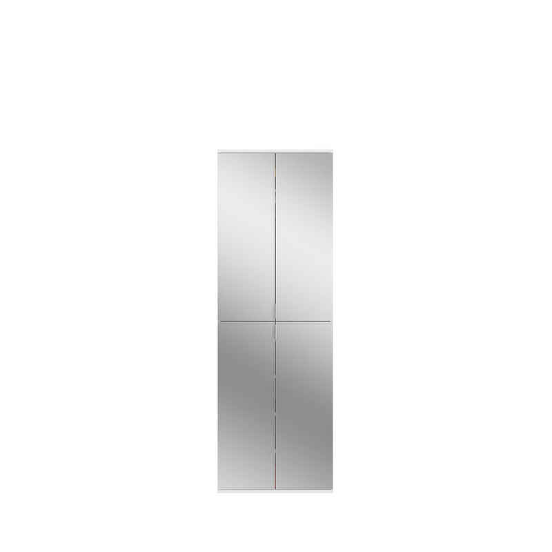 furnling Spiegelschrank Professor 61 x 194 x 34 cm in Hochglanz weiß mit Spiegelfront, Garderobe Schrank