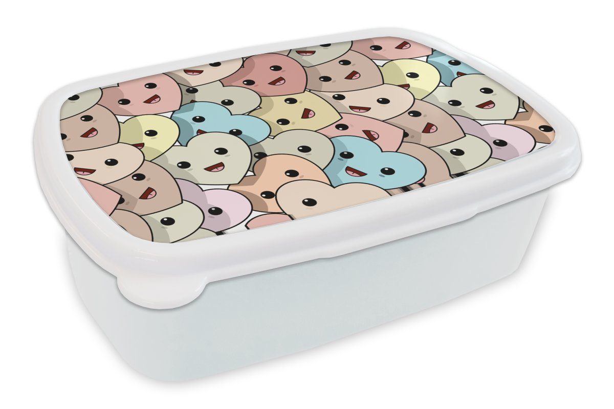 MuchoWow Lunchbox und Muster - Kunststoff, Brotdose, für und - Mädchen Herz (2-tlg), Kinder für Baby, Brotbox Erwachsene, Jungs weiß