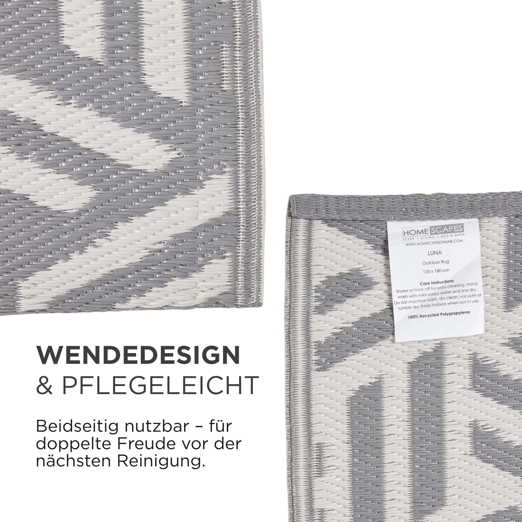 Homescapes Outdoorteppich Outdoor-Teppich Luna aus Polypropylen mit grauem Muster, 120 x 180 cm, rechteckig, Höhe: 20 mm – Bild 5 von 5