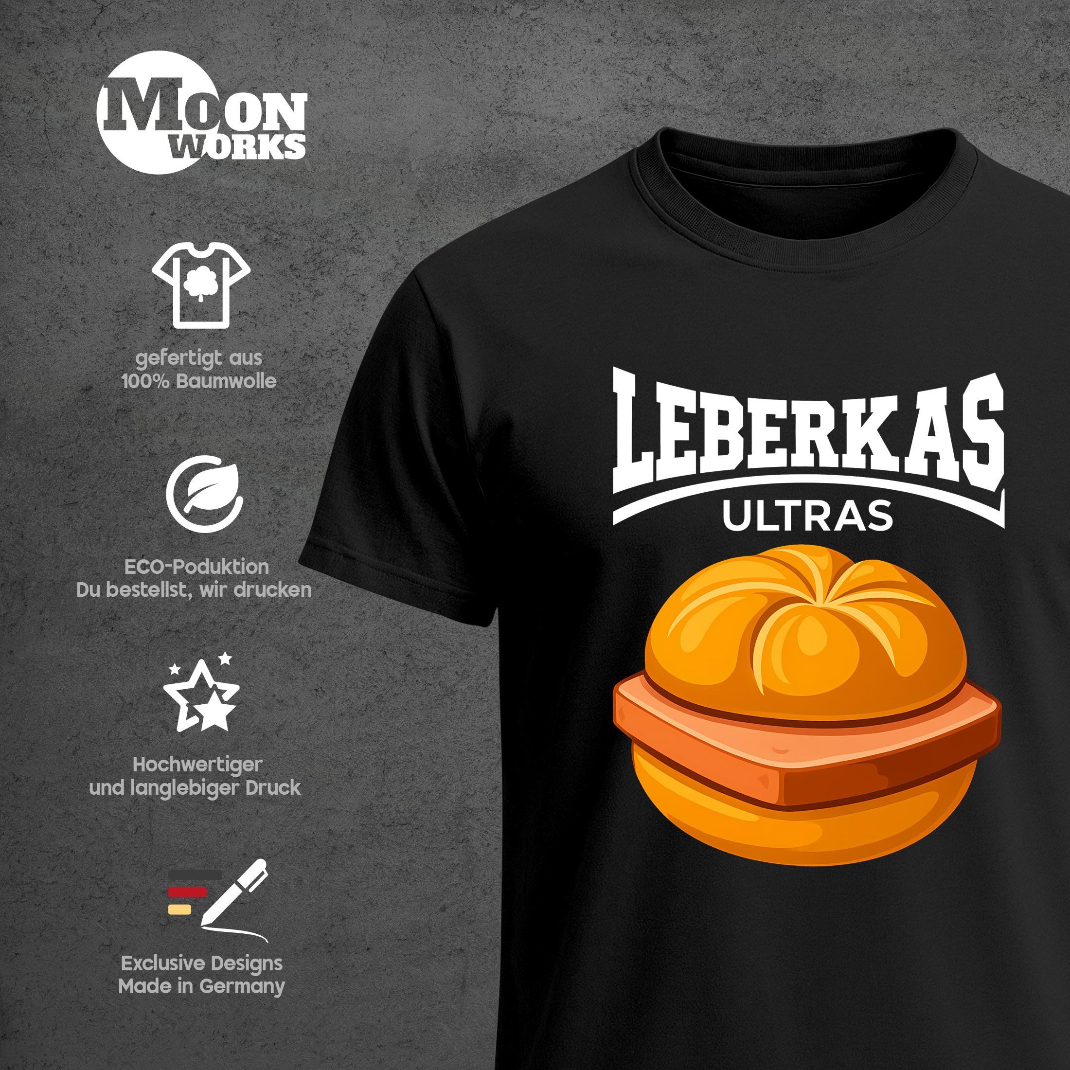 MoonWorks Print-Shirt Herren T-Shirt für das Oktoberfest Leberkas Ultras Leberkässemmel mit Print