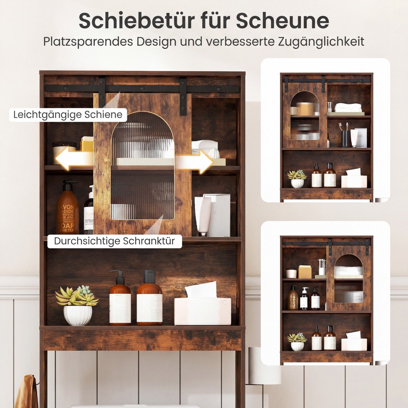 COSTWAY Badregal Toilettenschrank, Toilettenregal schmalfür über der toilette – Bild 4 von 5