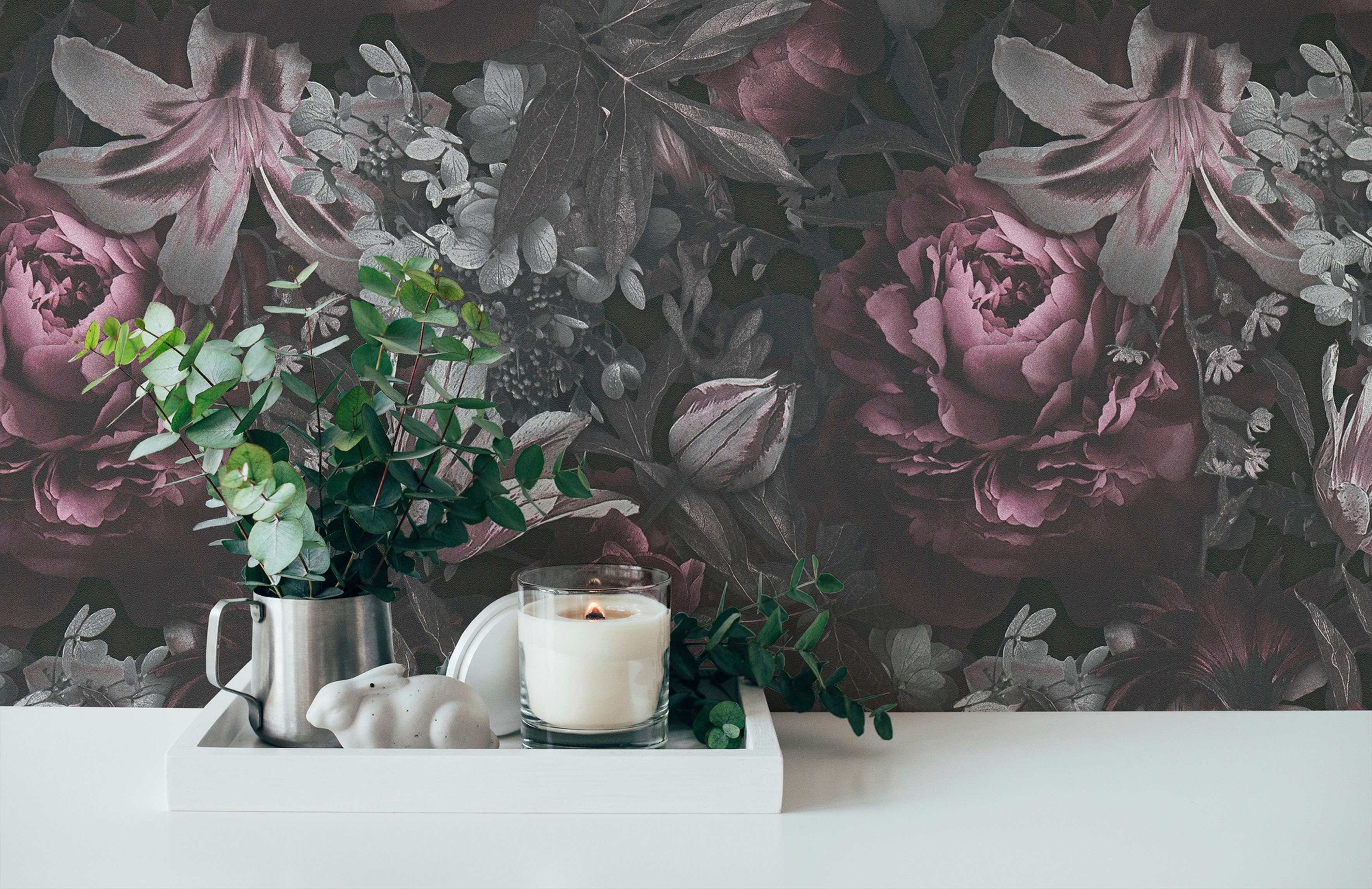Bricoflor Lila Tapete mit Blumen Nostalgisch Vintage Blumentapete aus Vlies günstig online kaufen