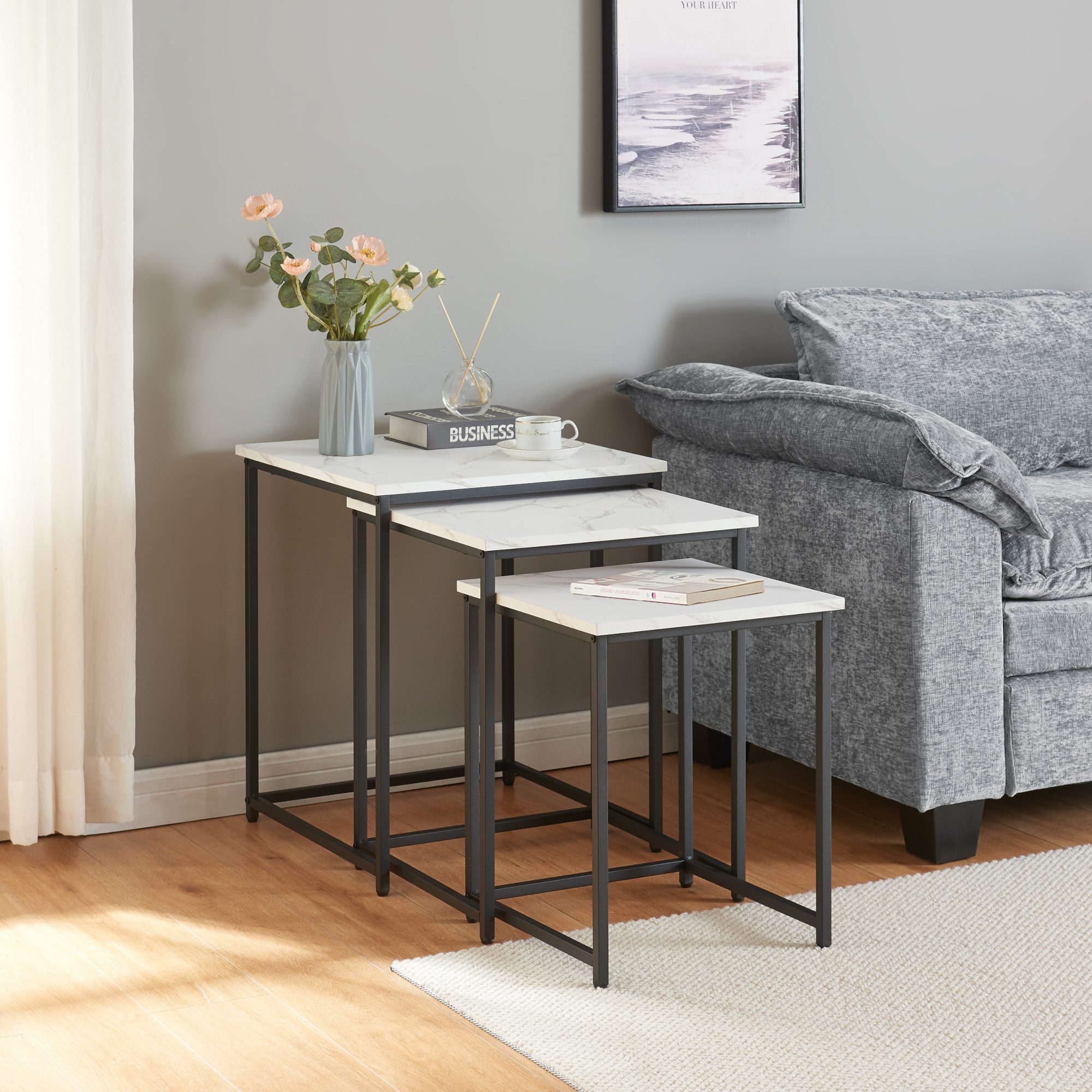 en.casa Satztisch (Set, 3-St), »Trollhättan« in verschiedener Größe Marmoro günstig online kaufen