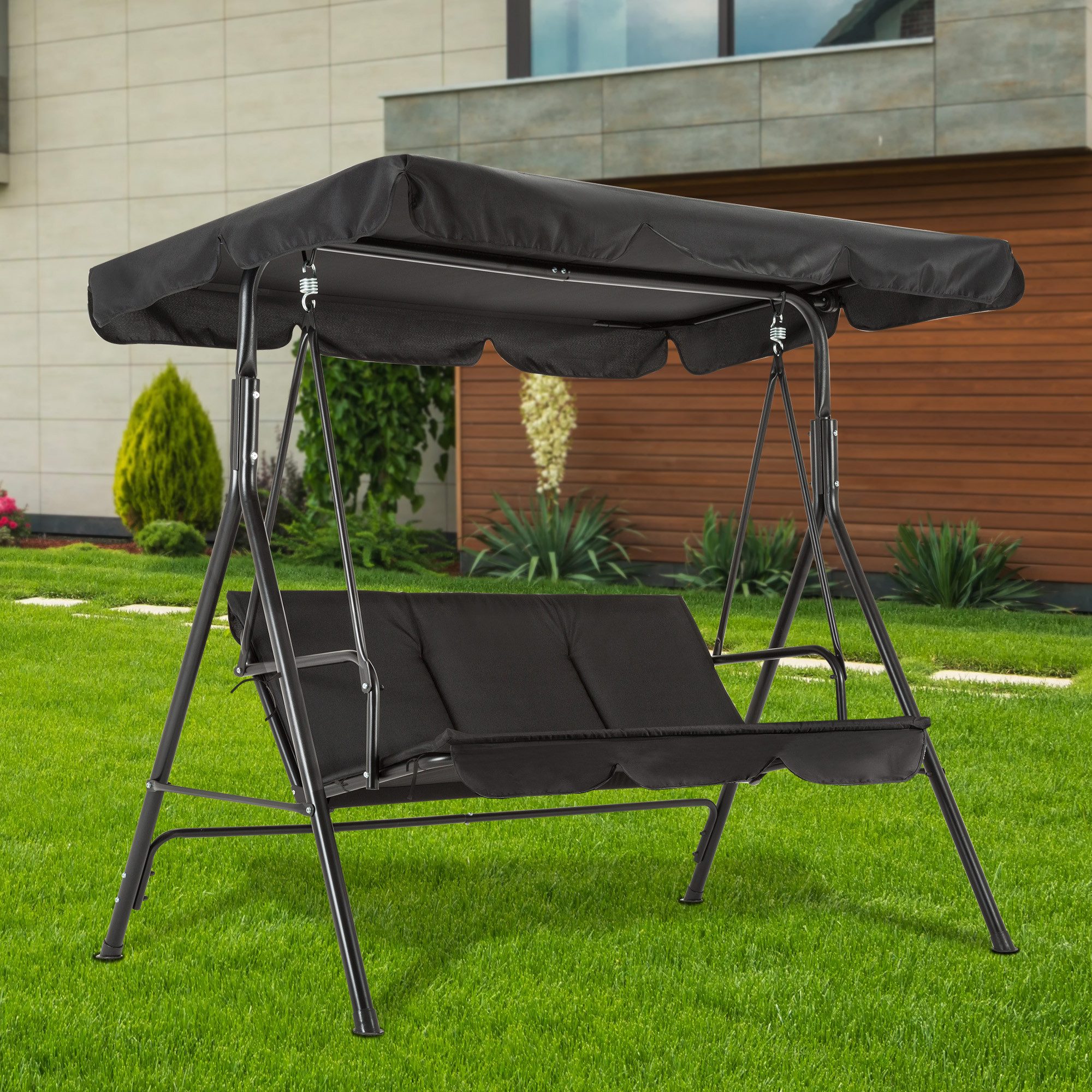 MCombo Hollywoodschaukel MCombo 3-Sitzer Hollywoodschaukel Gartenschaukel 8003, 3-Sitzer, mit Verstellbares Sonnendach, Wetterfest, Schaukelbank Outdoor – Bild 2 von 5