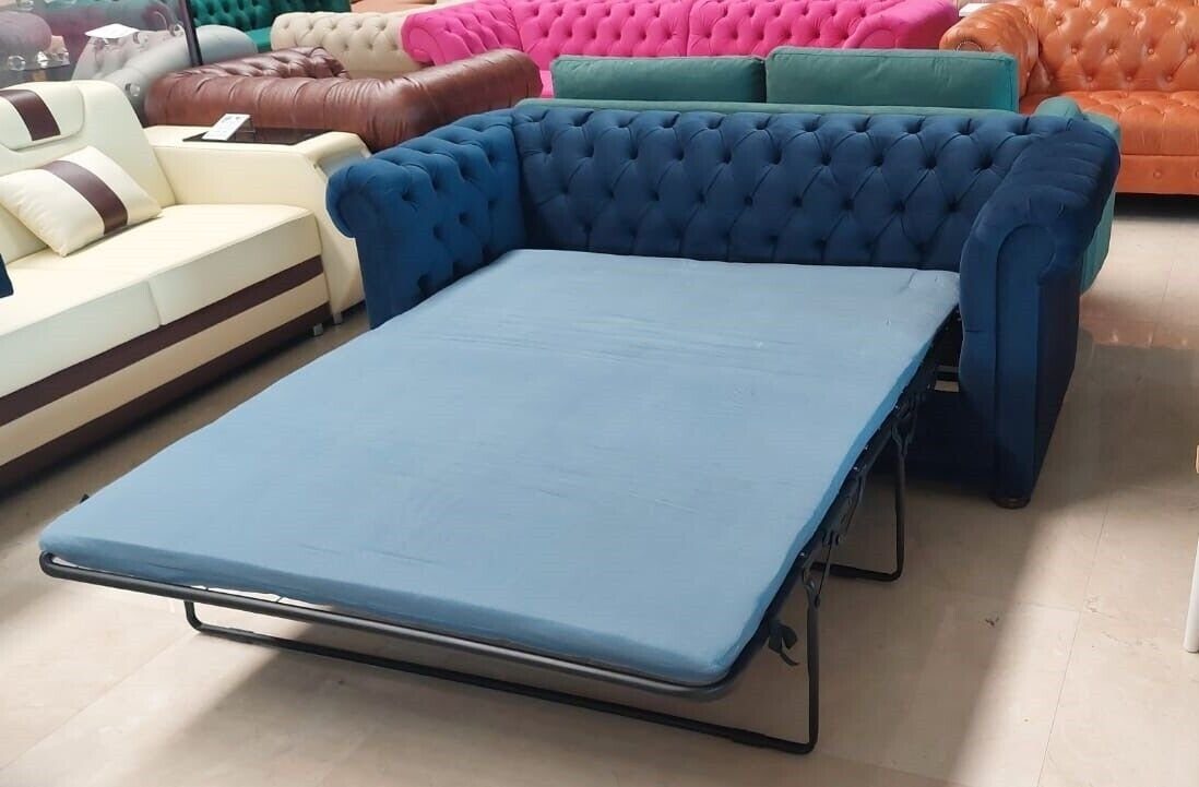 Made in 3 1 Sofa Sofa Teile, Blau Europa Chesterfield-Sofa Sitzer Chesterfield JVmoebel Luxus Wohnzimmer Textil Sofort,