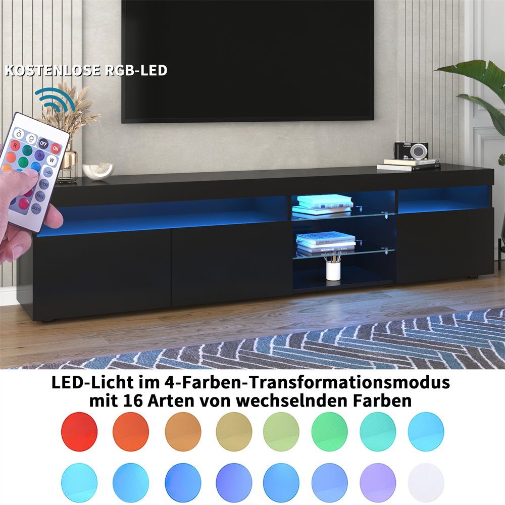 Esszimmer 180cm helles variable und Panel, TV-Schrank TV-Schrank LED-Beleuchtung, Schwarz Wohn- Moderner Celya