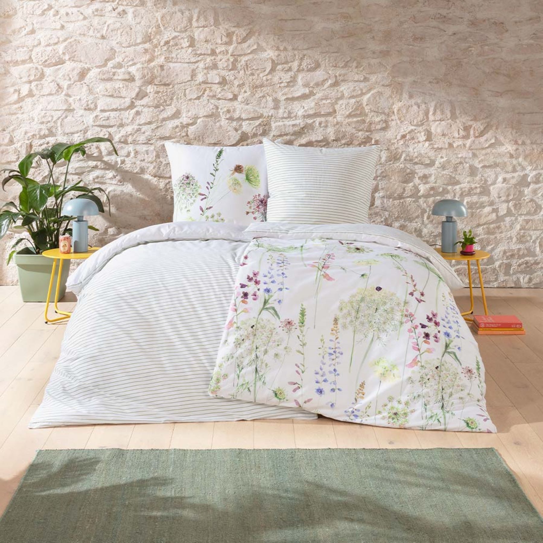 Estella Bettwäsche Estella Mako Jersey Bettwäsche 135x200 Meadow grün Blumenwiese 6948-53, Mako-Jersey, 2 teilig, für Sommer und Winter