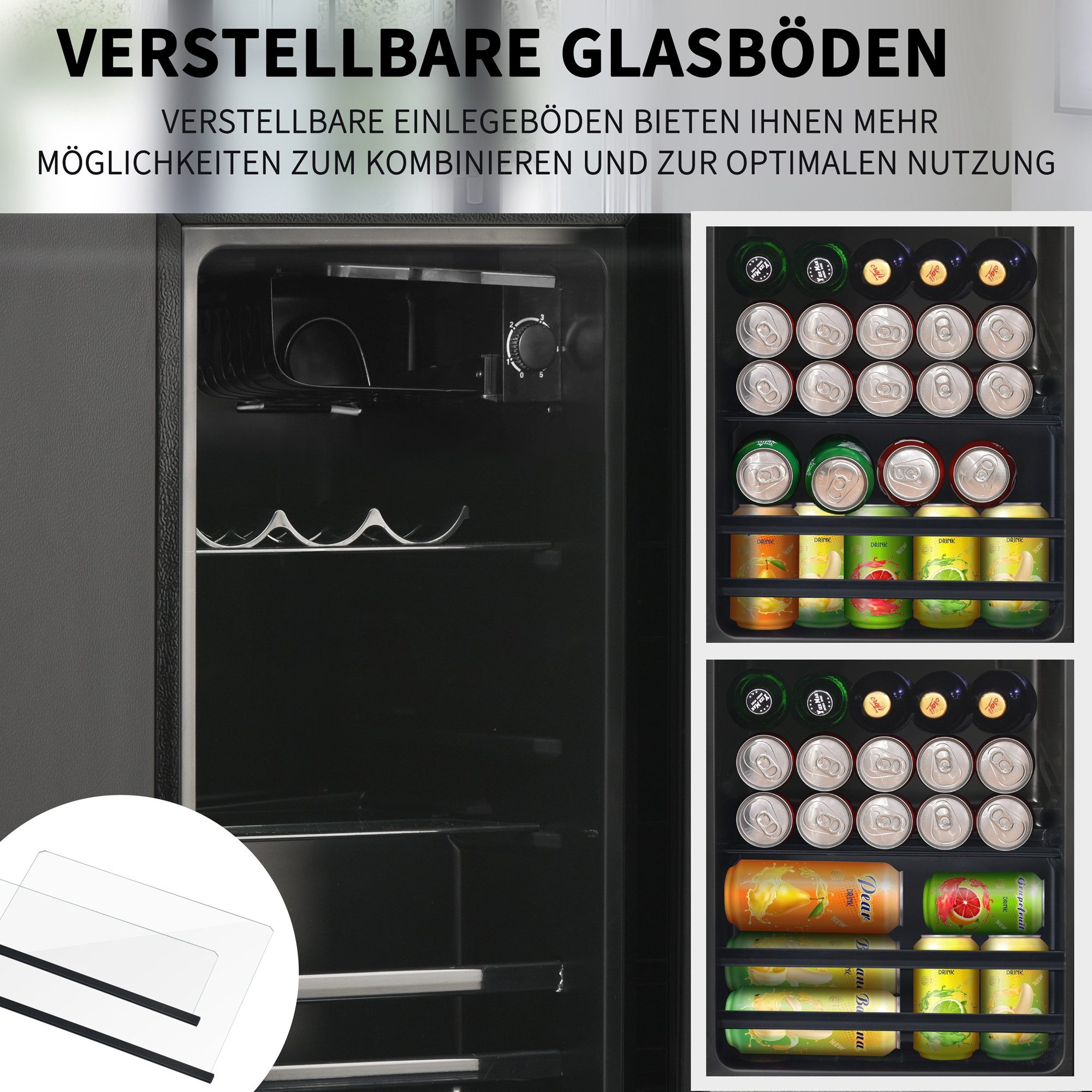Merax Kühlschrank 76L mit Gefrierfach, Glastür, verstellebare Ablage, Getränkekühlschrank SC-76A, 71.6 cm hoch, 40 cm breit, Mini Kühlschrank, Kühl- und Gefrier – Bild 4 von 5