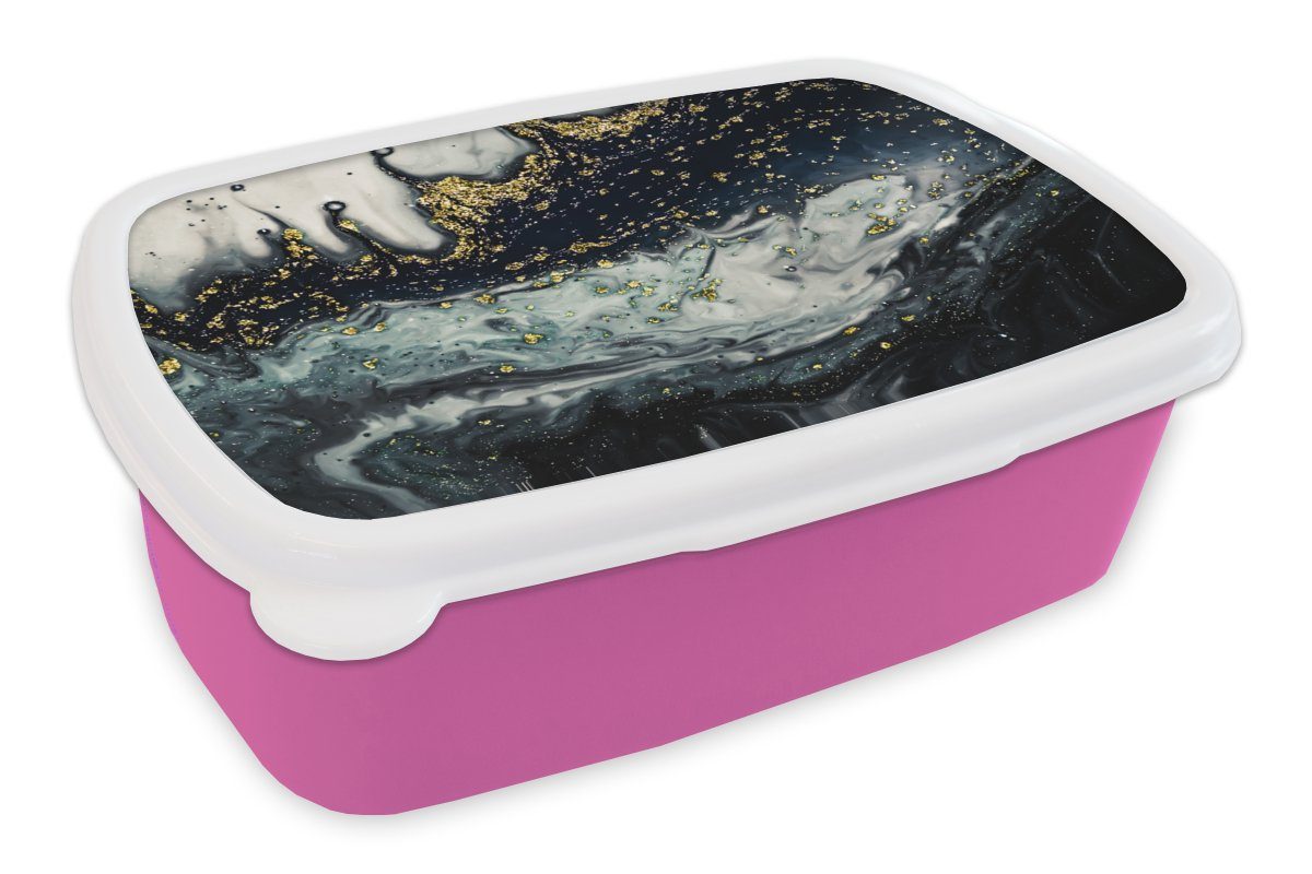 MuchoWow Lunchbox Marmor - Abstrakt - Gold - Luxus, Kunststoff, (2-tlg), Brotbox für Erwachsene, Brotdose Kinder, Snackbox, Mädchen, Kunststoff rosa | Lunchboxen