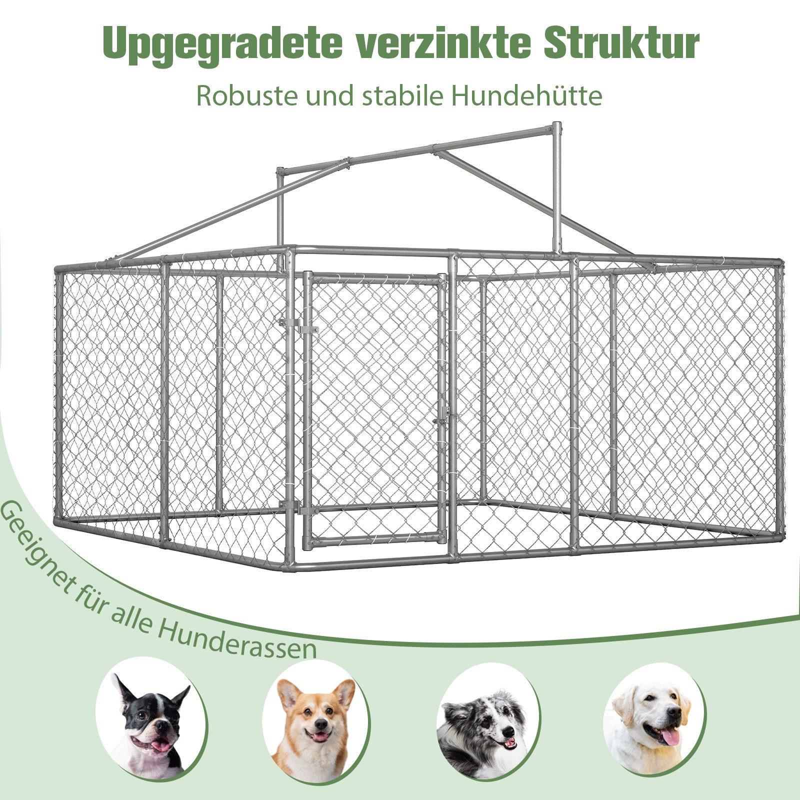 FANNOU Freigehege Outdoor Hundezwinger mit Dach, 230x230x117 cm, mit UV-beständige & wasserdichte Abdeckplane