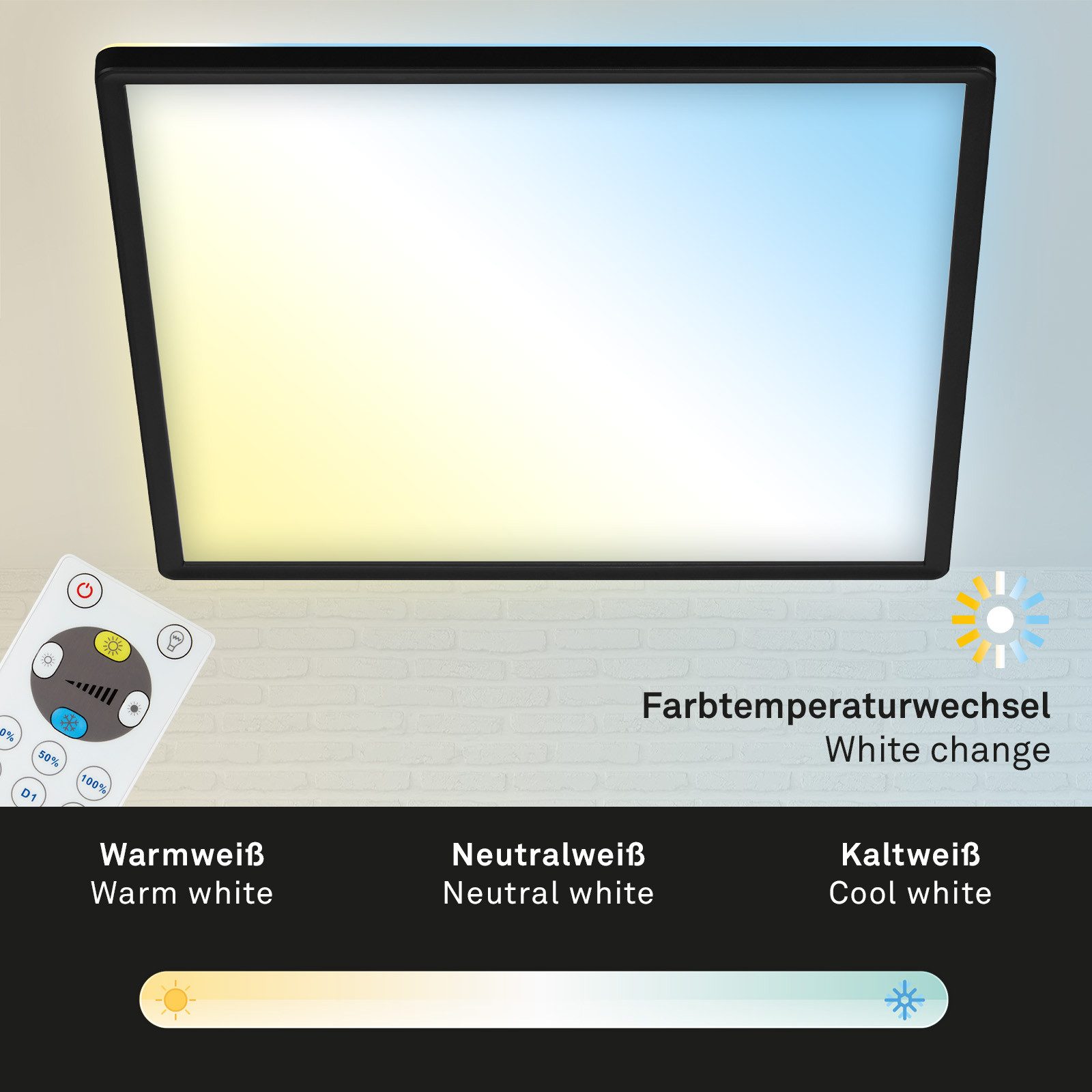 Briloner Leuchten LED Panel Deckenleuchte Ultraflach Slim Schwarz Weiß, Quadratisch, LED fest integriert, CCT, Wählbar, LED Deckenlampe Schwarz/Weiß Wohnzimmer Schlafzimmer Küche