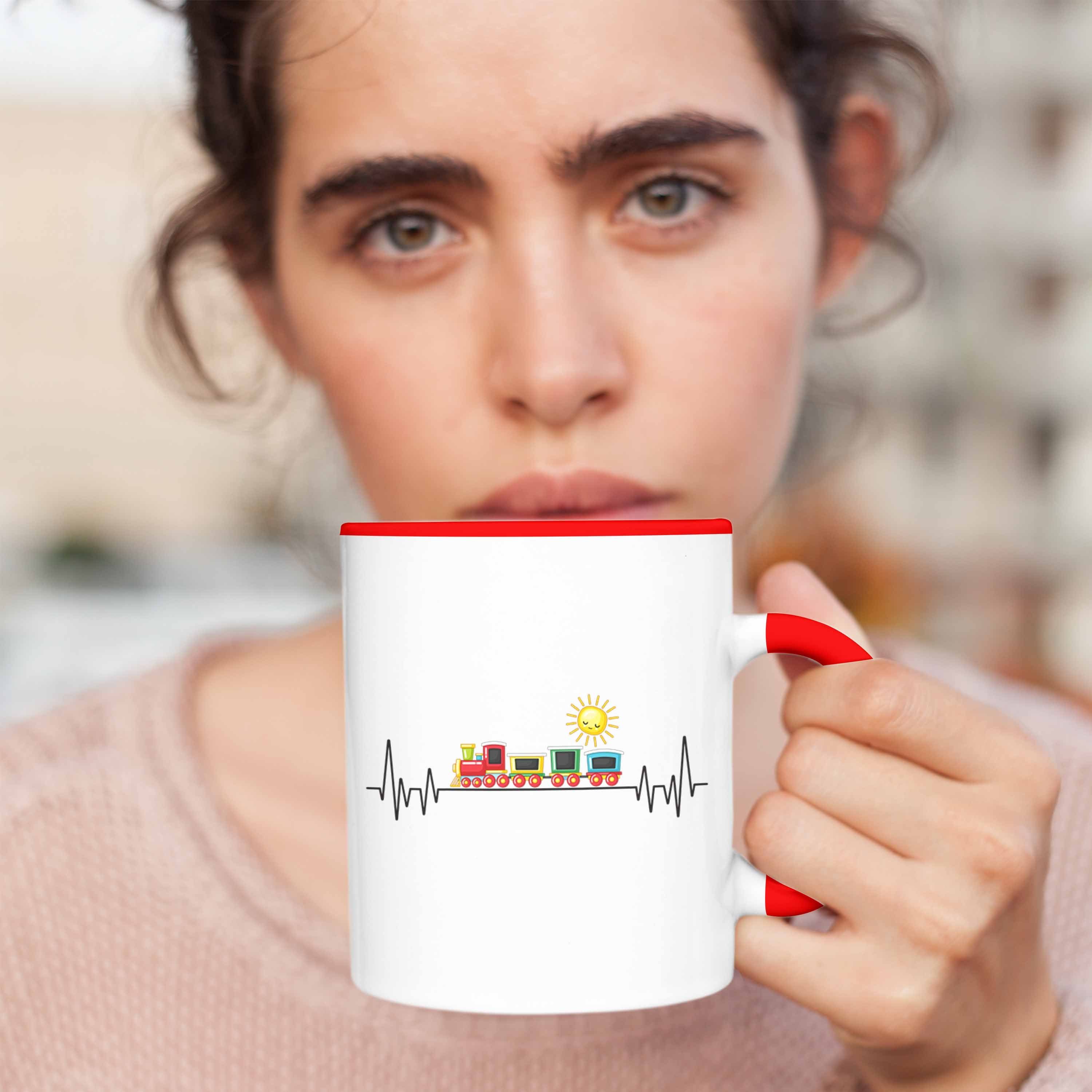 Zugfüh Geschenk für Zug Rot Züge Herzschlag Tasse Trendation Trendation Tasse - Eisenbahner