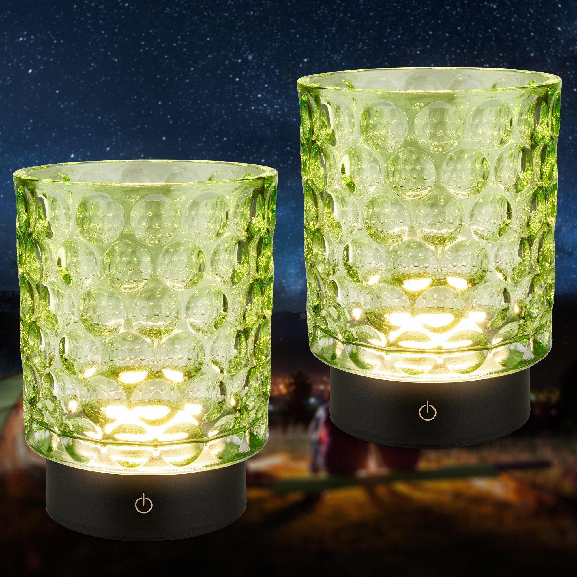 Briloner Leuchten LED Außen-Tischleuchte SUNORA, Dimmfunktion, LED fest integriert, Warmweiß, kabellos 15 x 11 cm Grün 2W Wohnzimmer Flur Outdoor Aussen 2er-Set