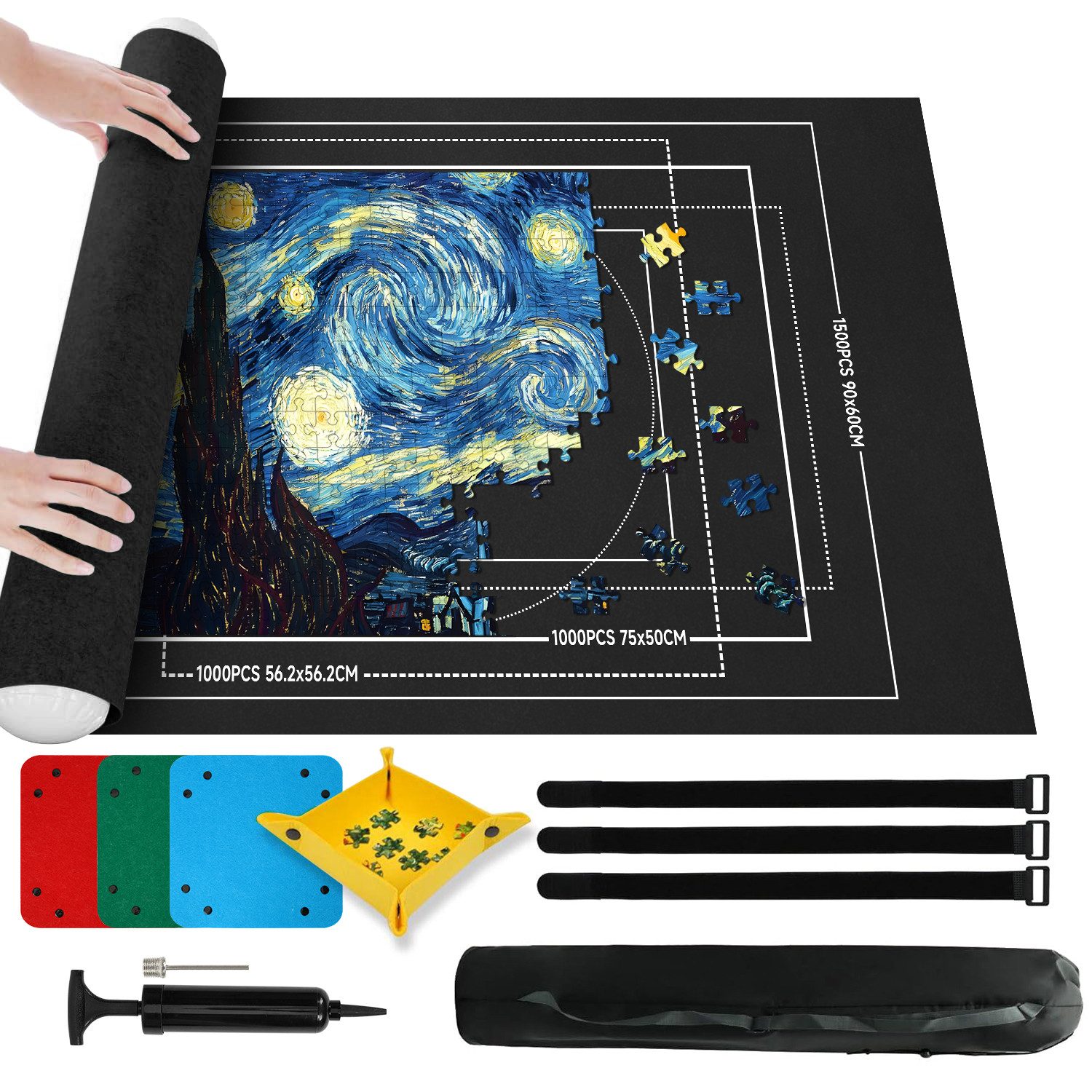 OSTWOLKE Puzzlematte Puzzlerolle, Puzzelmatten für Puzzle bis 1500, 2000, 3000 Teile, leicht zu lagern und zu transportieren, zur Aufbewahrung von Puzzles