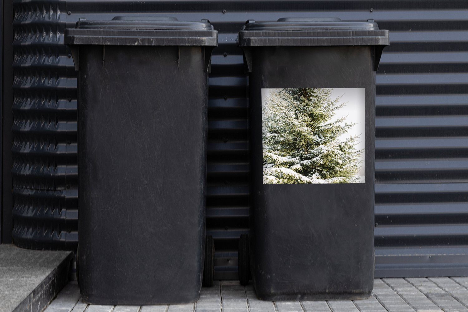 Container, Mülleimer-aufkleber, Baum St), MuchoWow Winter Schnee Sticker, - - (1 Wandsticker Abfalbehälter Mülltonne,