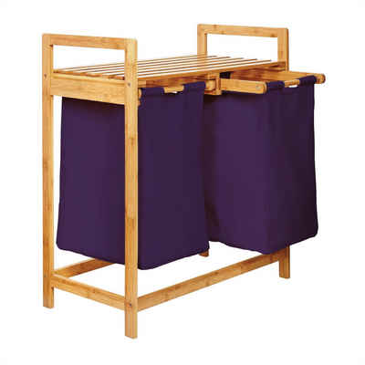 Lumaland Ausziehwäschekorb Bambus mit 2 ausziehbaren Wäschesäcken 73x64x33cm (Sitzbank + Wäschekorb), Кошики для білизни inkl. Deckel