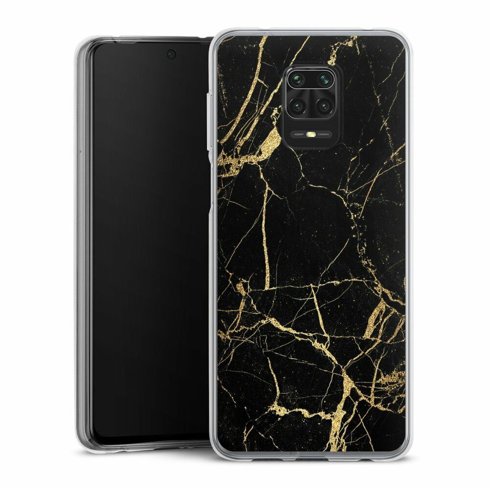DeinDesign Handyhülle Marmor schwarz Muster BlackGoldMarble Look, Xiaomi Redmi Note 9 Pro Silikon Hülle Bumper Case Handy Schutzhülle