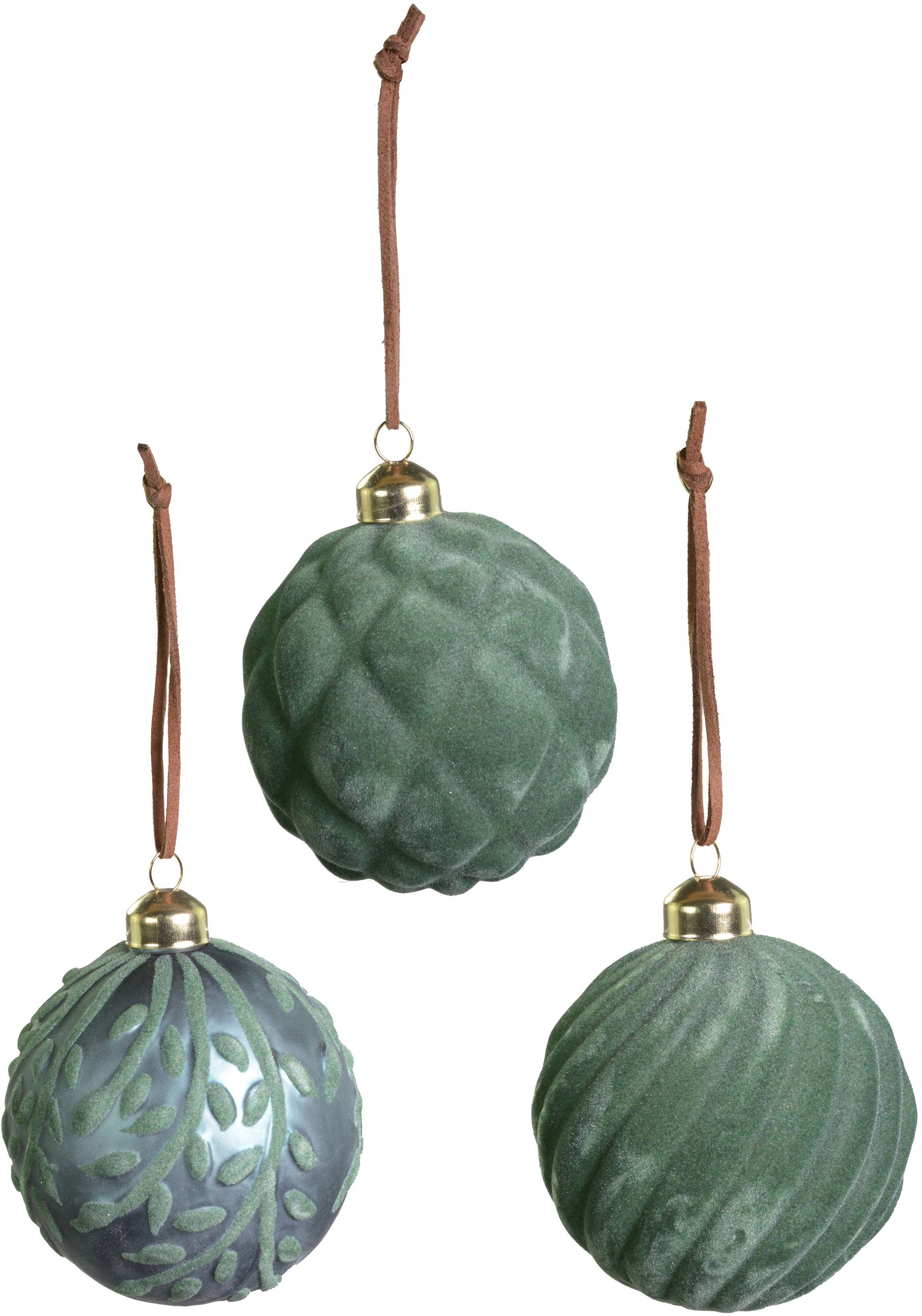 RIFFELMACHER & WEINBERGER Weihnachtsbaumkugel (3 Stück), Ø ca. 8 cm, aus Glas, mit Samtdekoration-Otto