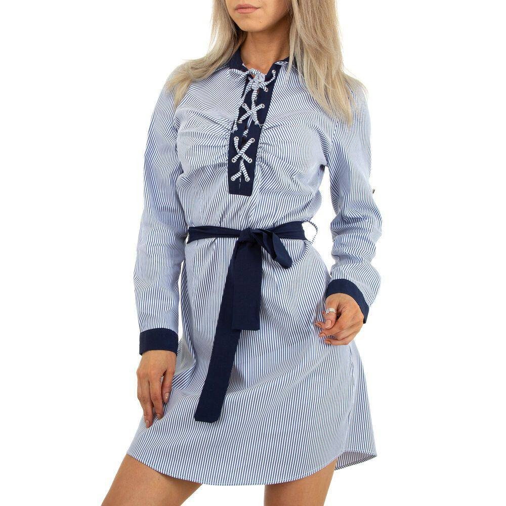 Damen Kleider Ital-Design Blusenkleid Damen Freizeit Gestreift Stretch Blusenkleid in Blau