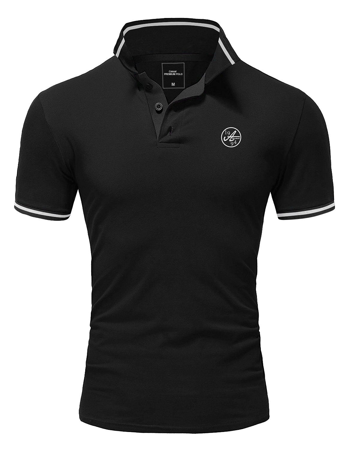 Polohemd Kurzarm Schwarz/Weiß Amaci&Sons Stickerei Basic Herren Poloshirt Kontrast T-Shirt MACON