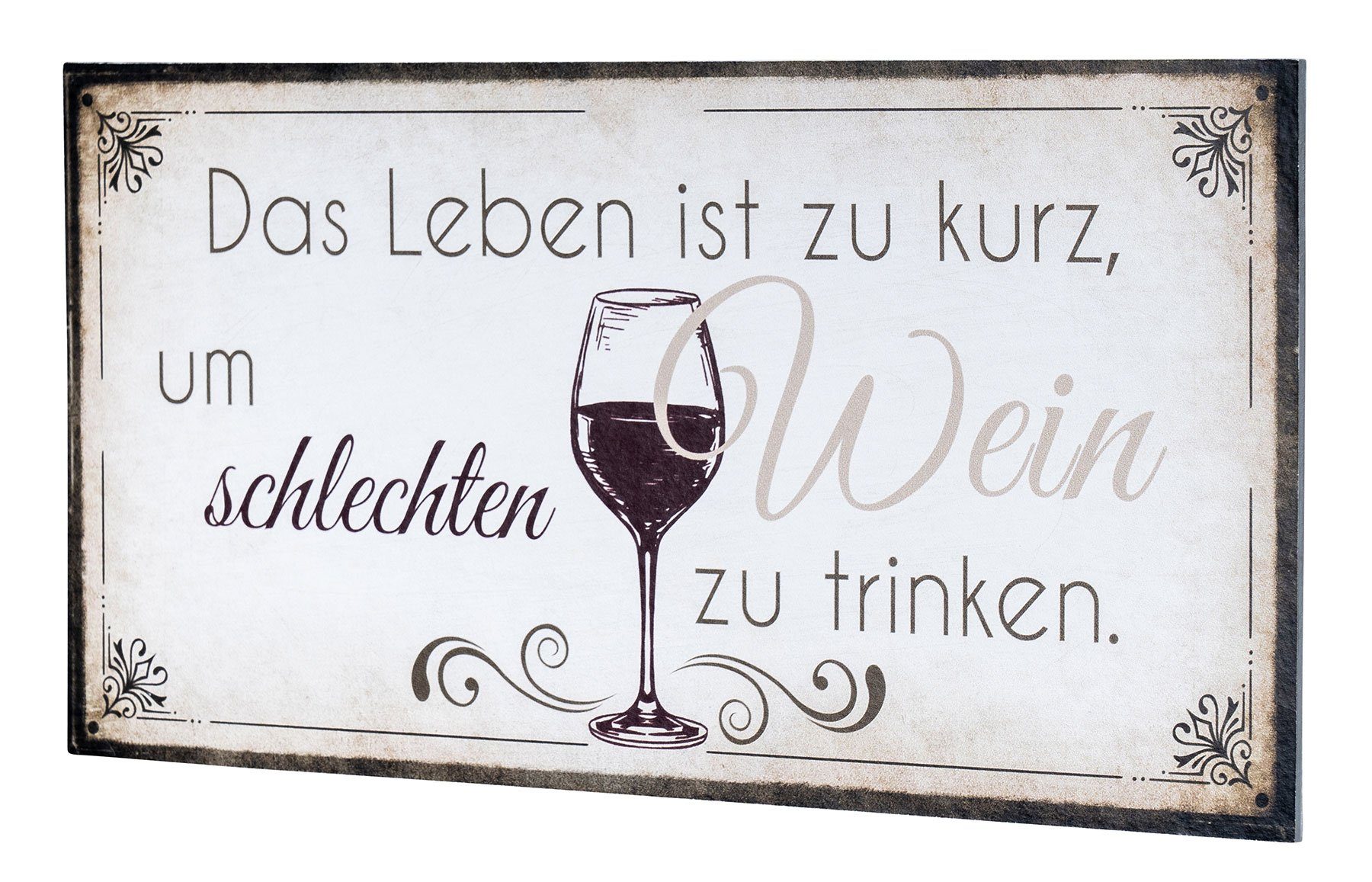 Levandeo® Wandbild, Wandbild 40x20cm Wein Spruch Küche Küchendeko Deko Wandschild Bild