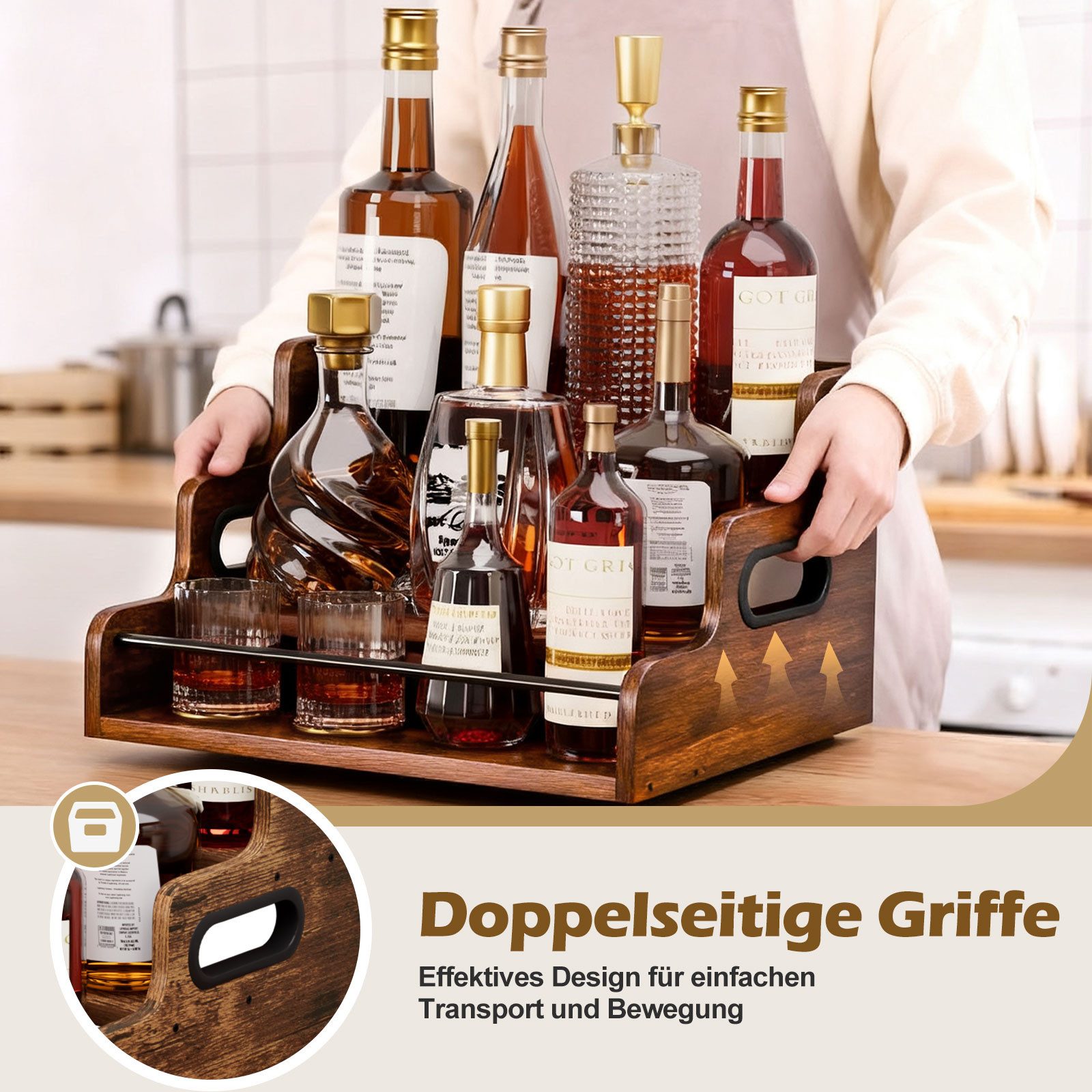 Yorbay Weinregal für Arbeitsplatte,Weinständer aus Holz,Dreistöckiger Bar-Regal, Weinflaschenhalter für Küche, Wohnzimmer und Home-Bar – Bild 4 von 5