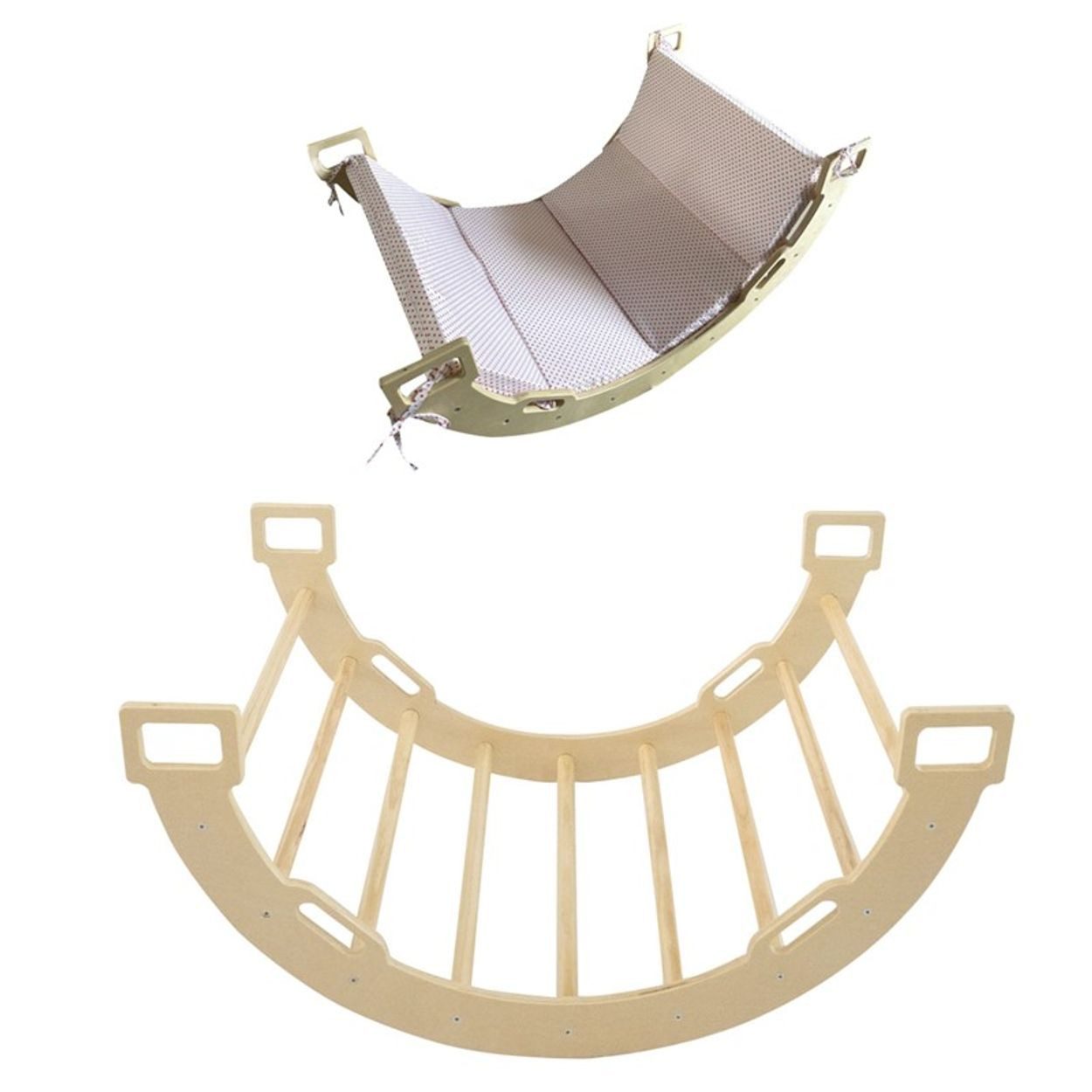 Chipolino Klettergerüst Holz-Kletterbogen 4 in 1, Wippe, Spieltunnel, Kletterleiter, Ruhezone, bis 23 kg, ab 2 Jahren