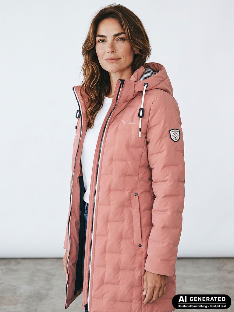 Dry Fashion Steppmantel Blavand Damen Mantel mit Steppung gefüttert - Steppjacke mit Kapuze Atmungsaktiv, 2-Wege-Reißverschluss, Kapuze abnehmbar, Tailliert