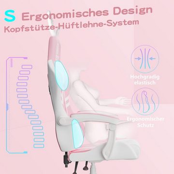 JOYFLY Gaming Chair (Ergonomischer Gaming-Stuhl mit Lendenwirbelstütze), Pink Gamer Stuhl mit Hochlehner Bürostuhl PU-Leder Gaming Sessel