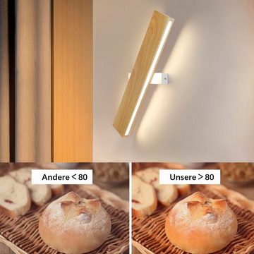 ZMH LED Wandleuchte innen Wandlampe Holz Modern Flurlampe Up und Down Design, 300° Drehbar, LED fest integriert, Warmweiß, 52cm, 17W