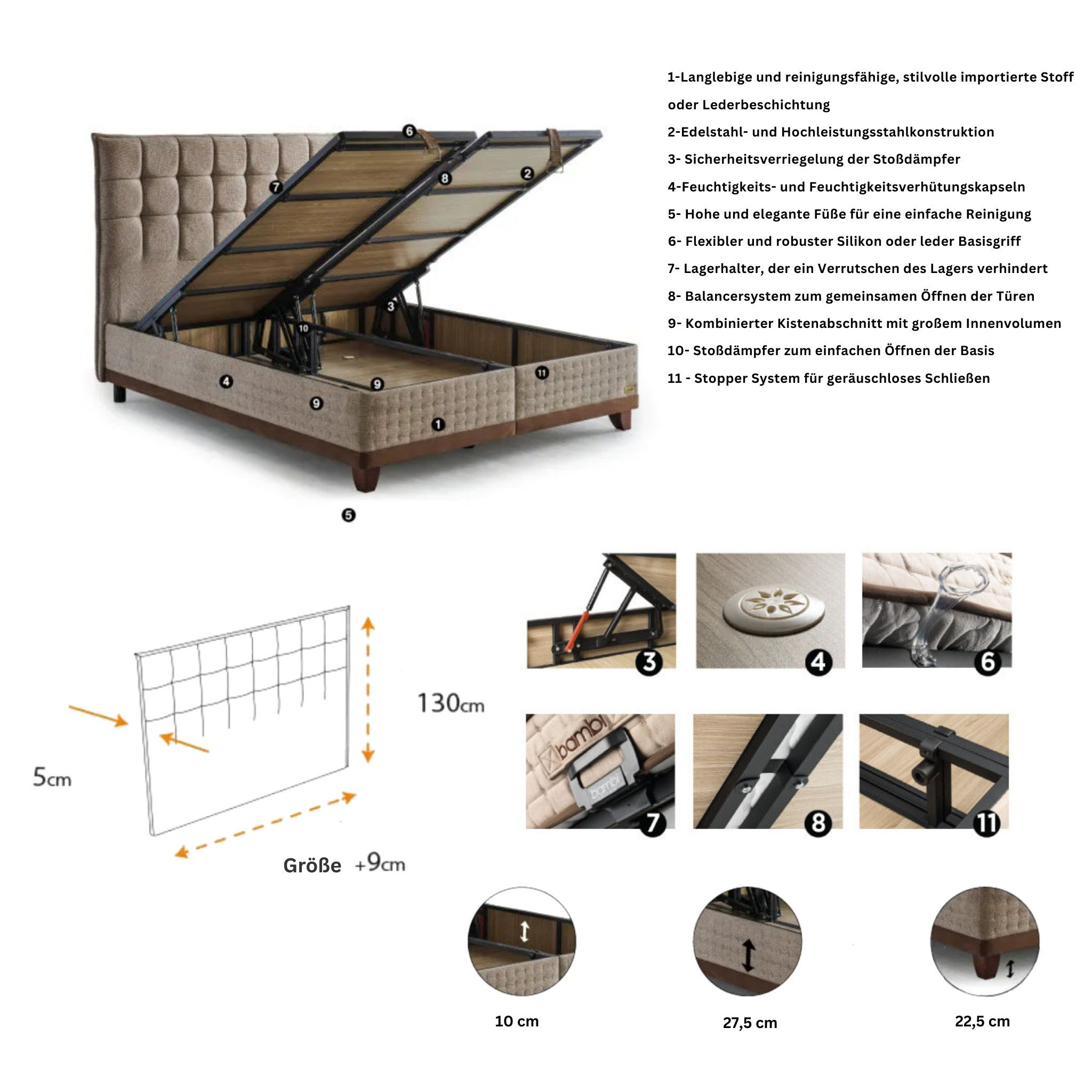 gowoll Boxspringbett 180x200 - 140x200 Schlafzimmer Set Cotton Master (Set), mit Bettkästen
