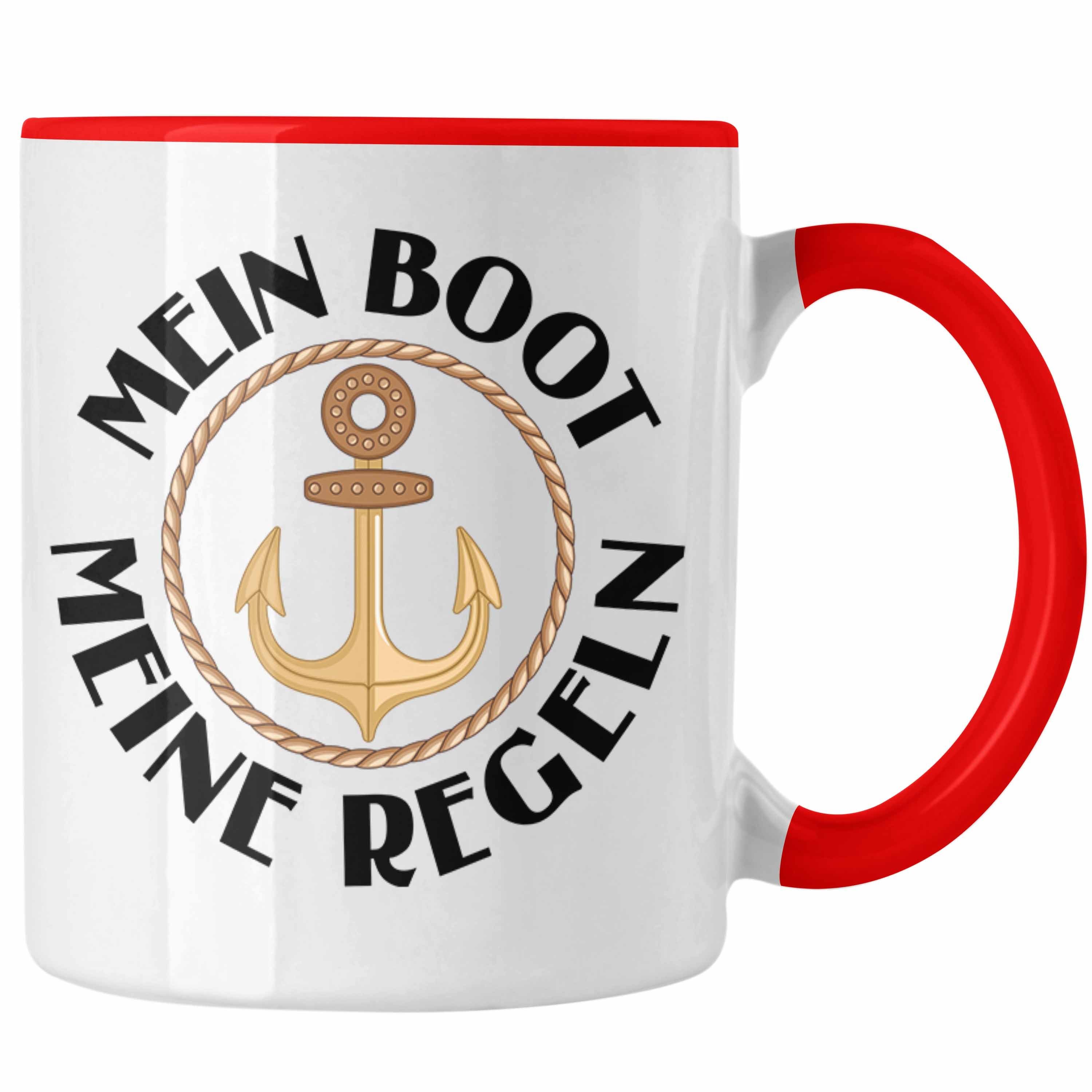 Trendation Tasse Rot Trendation Segeln Tasse Bootsfahrer Lustiger Herren Kapitän Geschenk - Sportboot Lustig Motoboot Spruch Käptn Segler