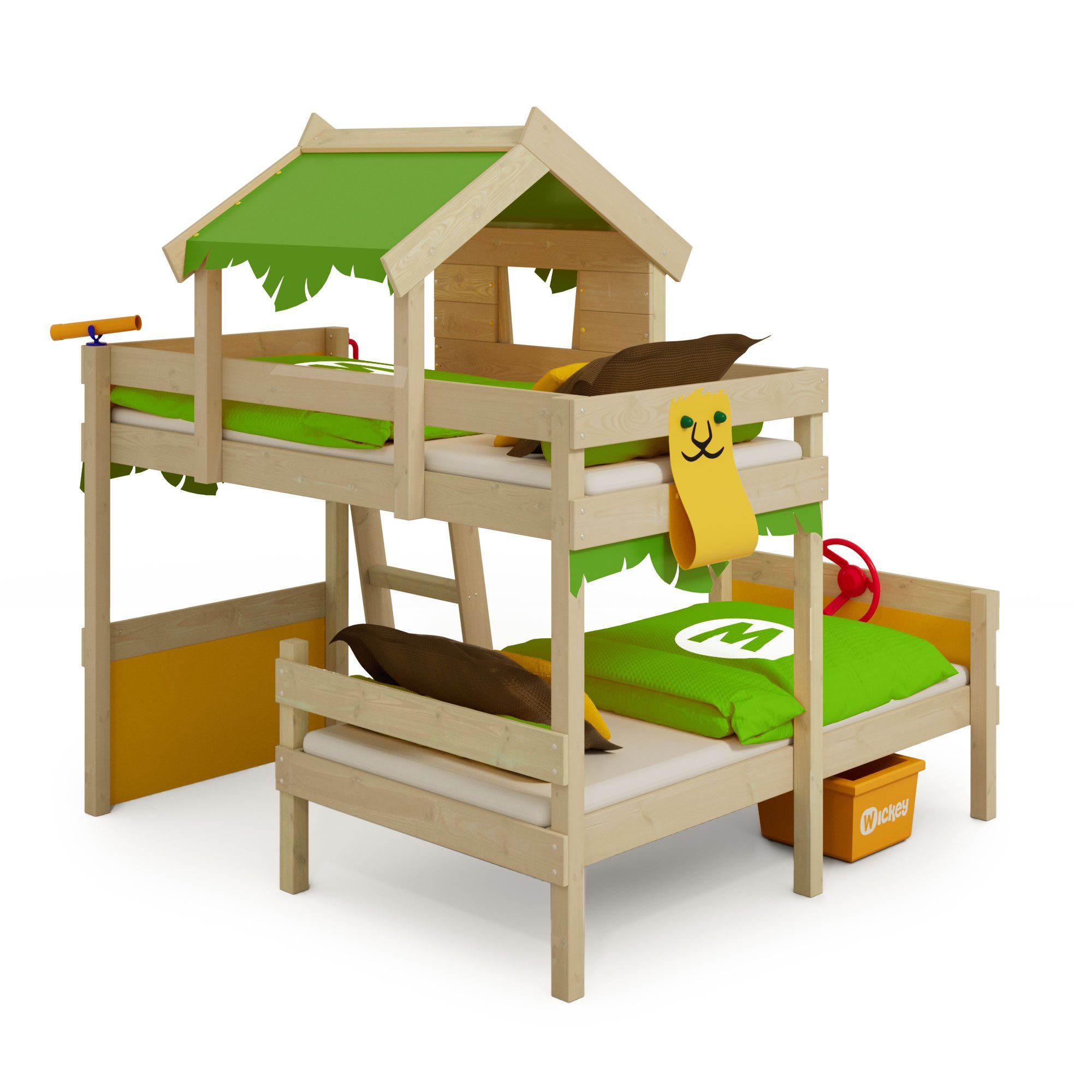 Wickey Kinderbett Crazy Jungle, Spielbett, 90 x 200 cm Hochbett (Holzpaket  aus Pfosten und Brettern, Spielbett für Kinder), Massivholzbrett