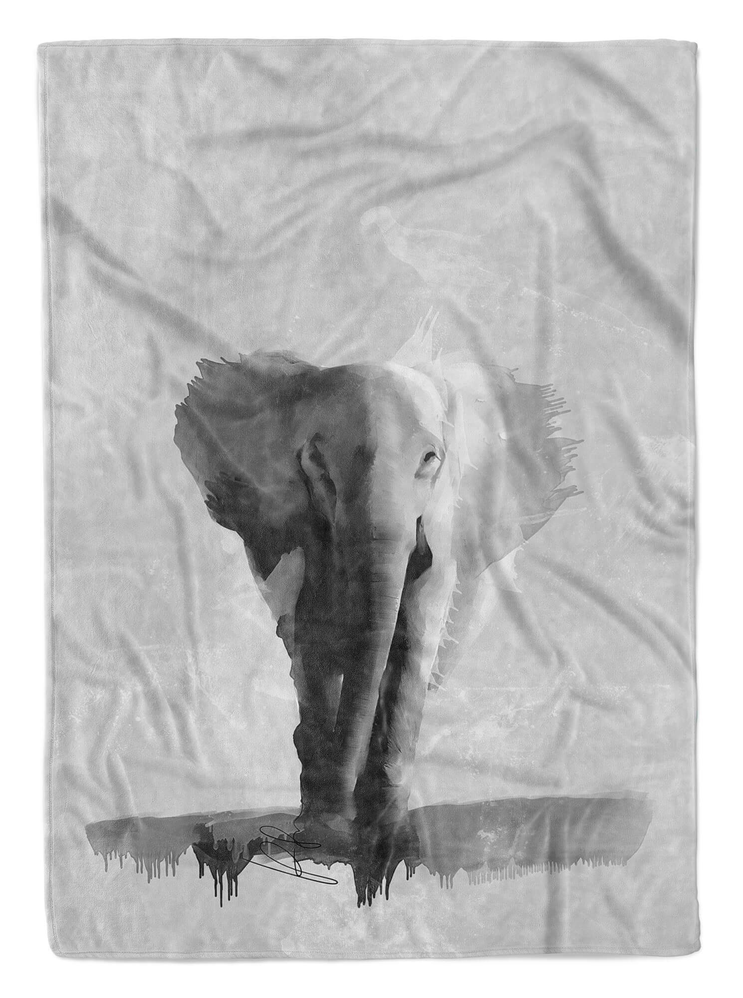 Sinus Art Handtücher Handtuch Strandhandtuch Saunatuch Kuscheldecke Grau Elefant Motiv, Baumwolle-Polyester-Mix (1-St), Handtuch