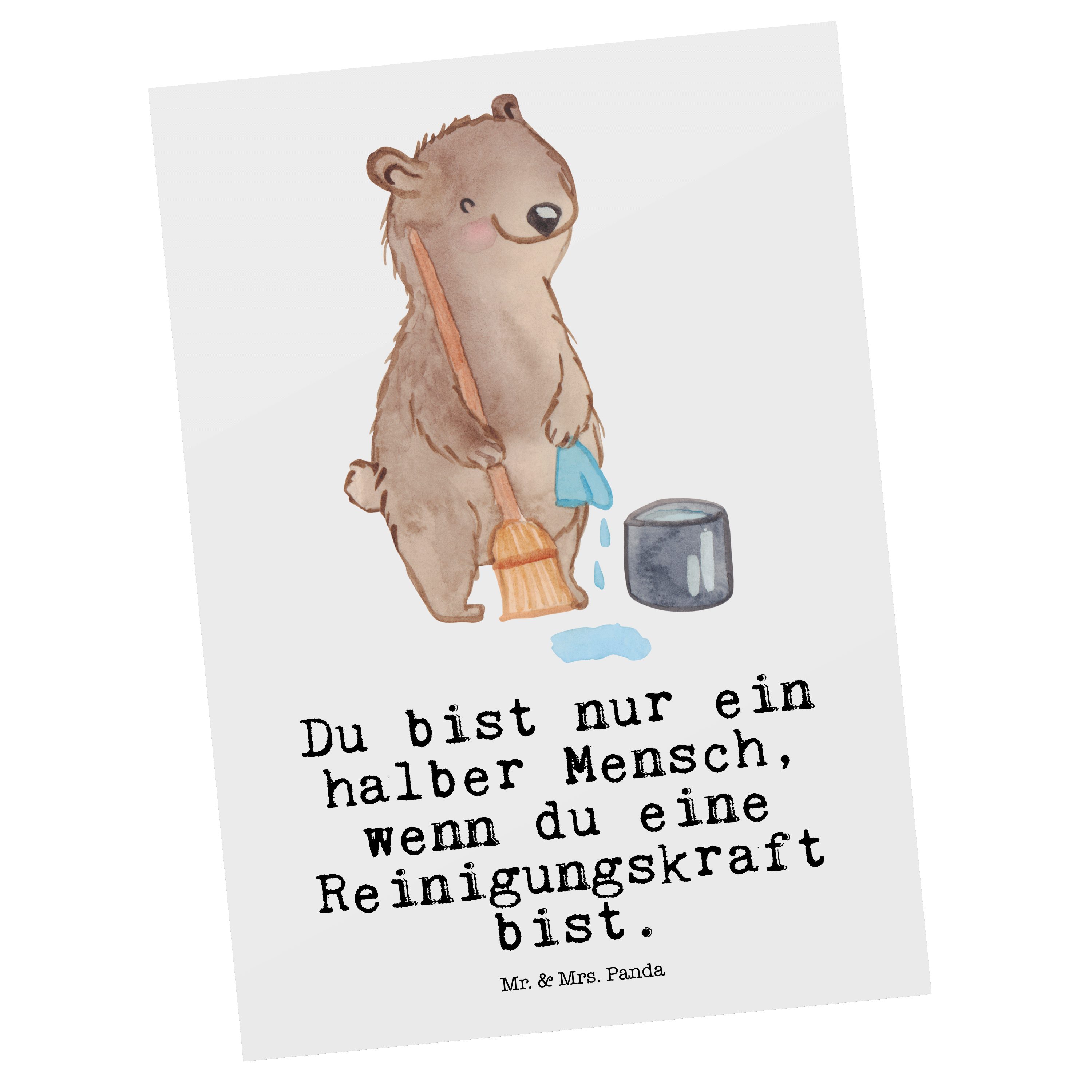 Mr. & Mrs. Panda Postkarte Reinigungskraft mit Herz Weiß Geschenk
