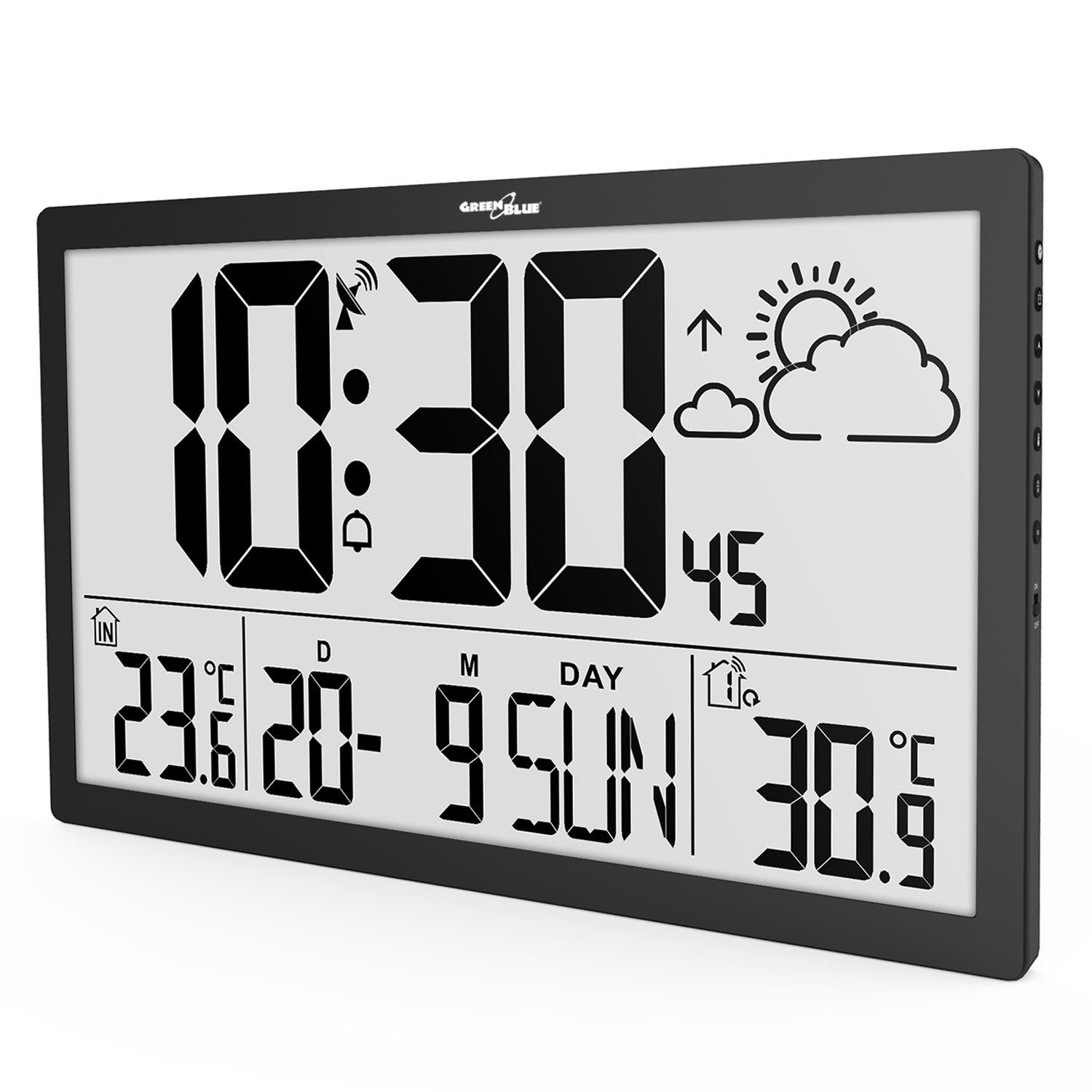 GreenBlue Wanduhr GB218 (Wetterstation, Digitale Wanduhr mit Außensensor)