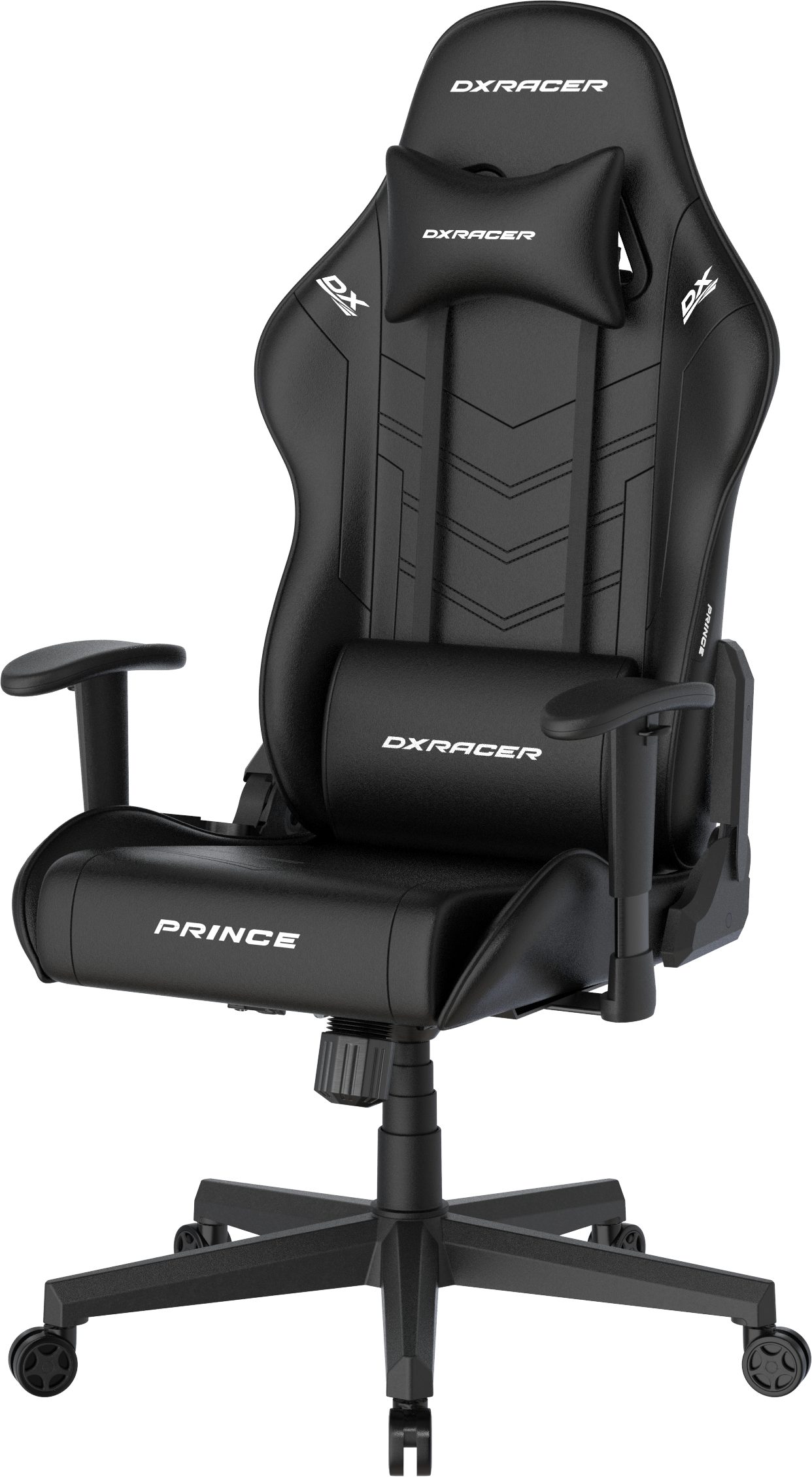 DXRacer Gaming Chair Prince Regular L, PVC, schwarz schwarz, inklusive Kopf- und Lendenkissen