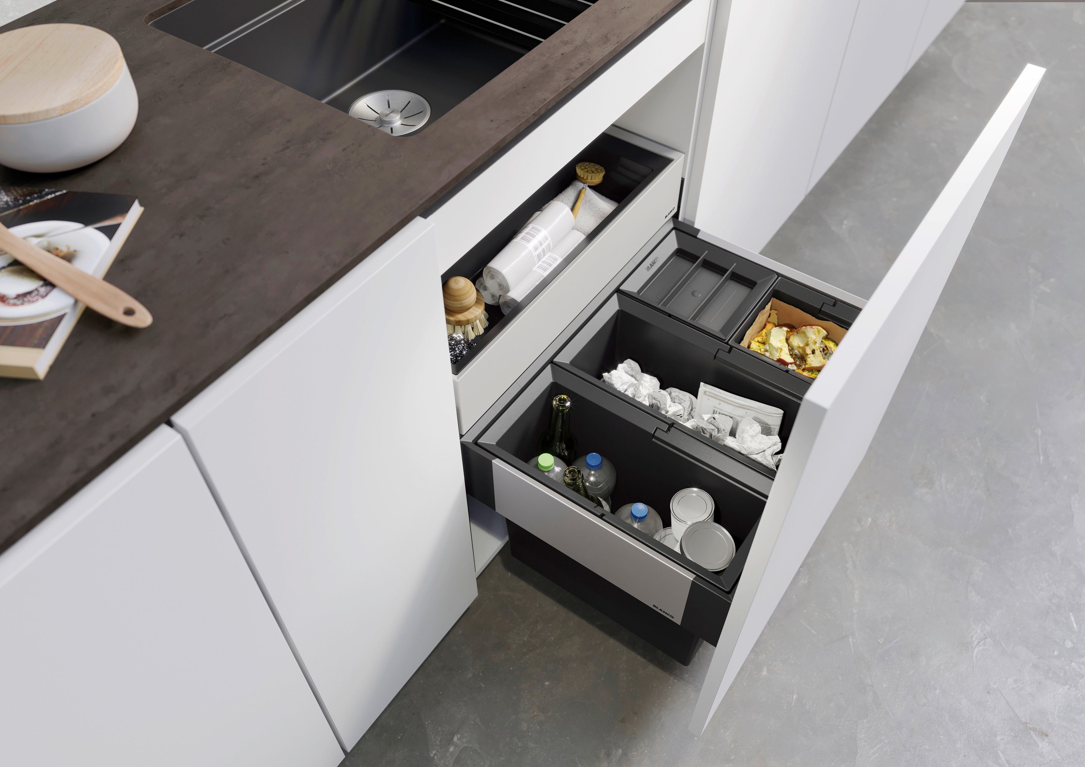 Blanco Mülltrennsystem Select II XL 60/4, Orga, Kunststoff, Stahlblech, 600 mm Untermass