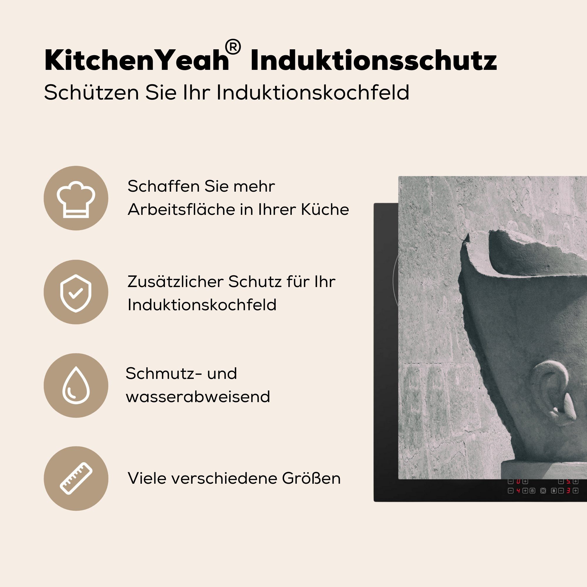 (1 Vinyl, Pharao, cm, tlg), Herdblende-/Abdeckplatte für 83x51 küche MuchoWow Ceranfeldabdeckung, Arbeitsplatte