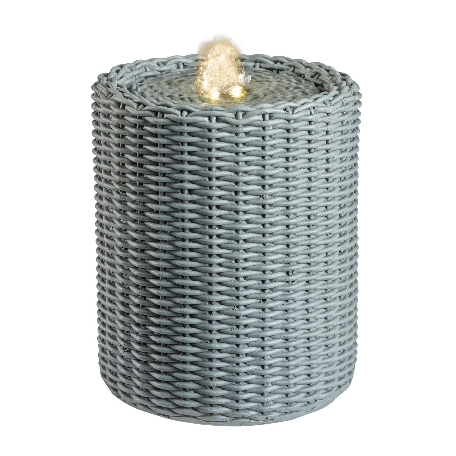 Zimmerbrunnen Brunnen beleuchtet für Innen Tischbrunnen Rattan Korb 20cm grün