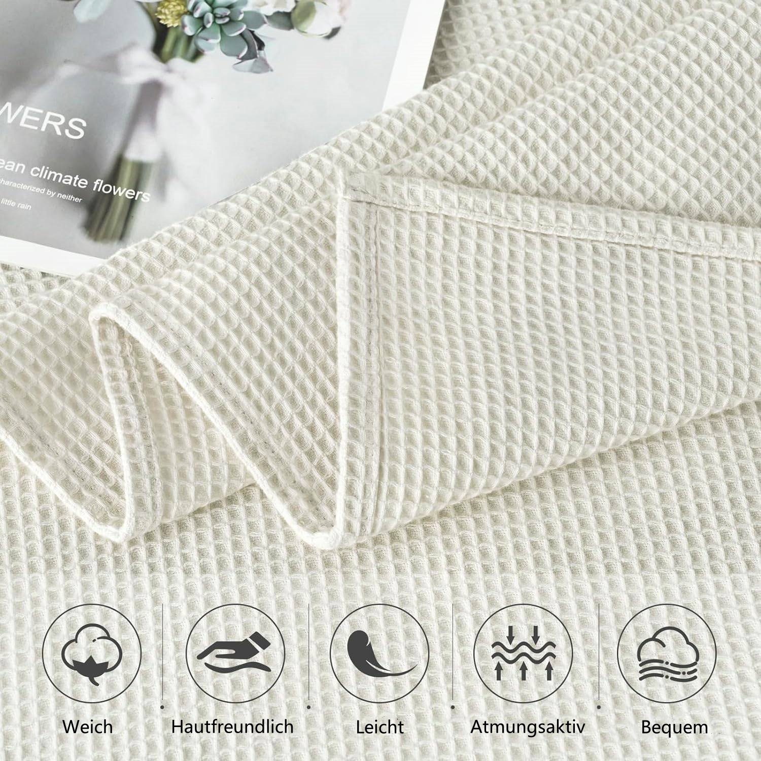 Woltu Tagesdecke, 100% Baumwolle leichte Wohndecke in Waffeloptik