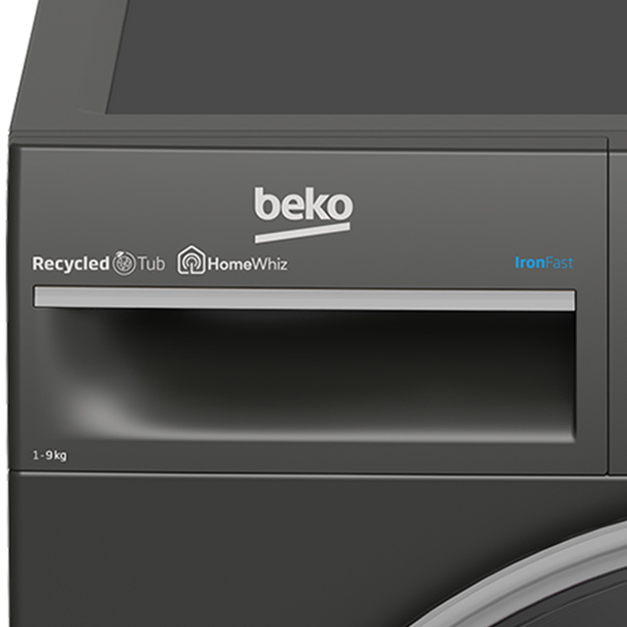 BEKO Waschmaschine Manhattan Gray B3WFT59415M, 9 kg, 1400 U/min, HomeWhiz, Bluetooth, Dampffunktion, Nachlegefunktion