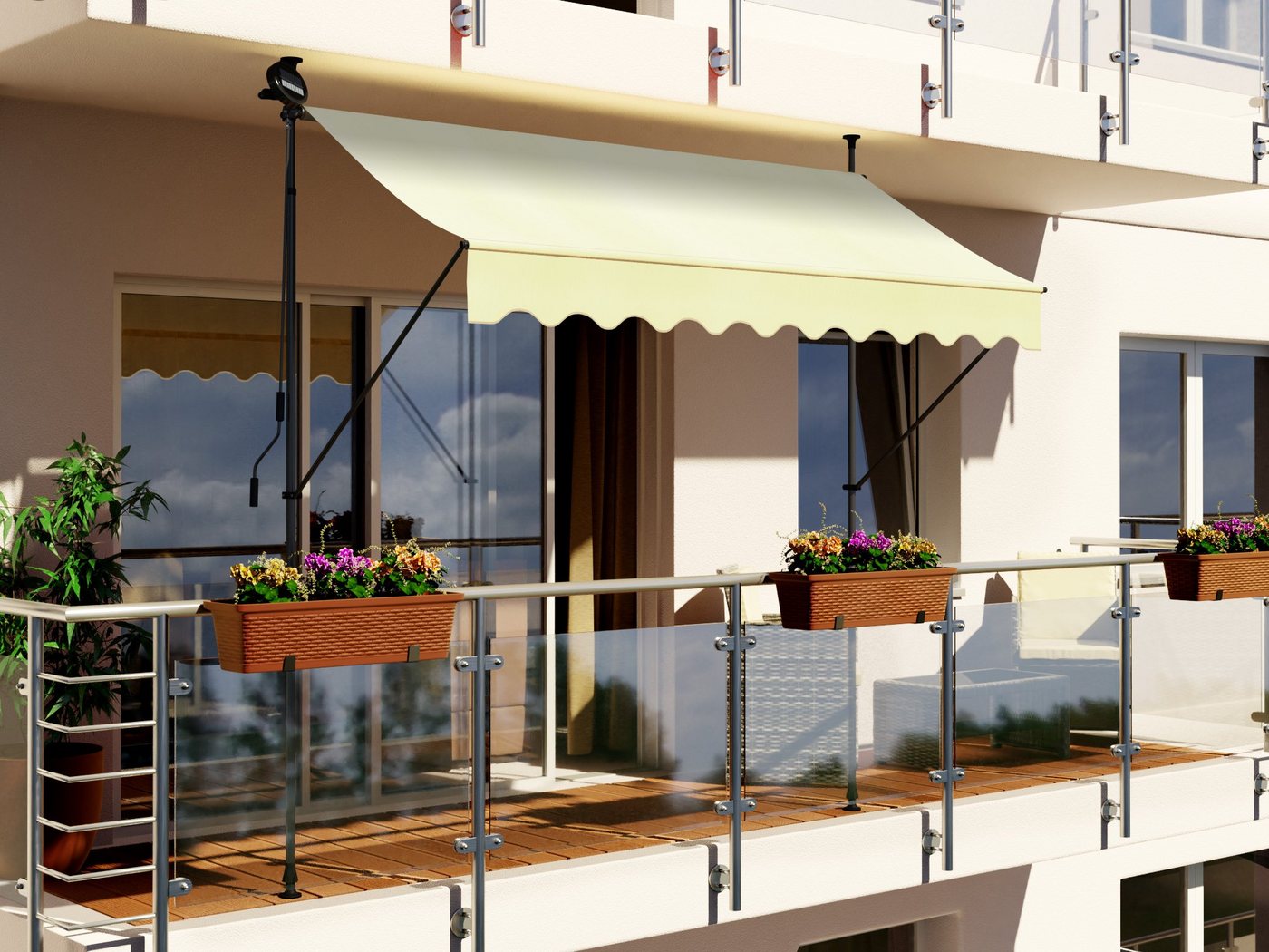 Thumbnail - Swing&Harmonie Klemmmarkise LED - Balkonmarkise mit Kurbel Sonnenschutz Markise Terrasse Balkon 200/250/300/350 cm