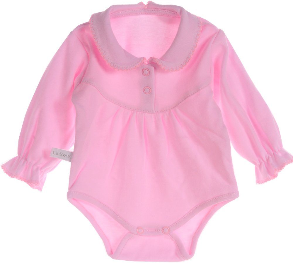 La Bortini Body Baby Langarmbody festlichem Kragen 44 50 56 62 68 74 80 86 92 Rosa