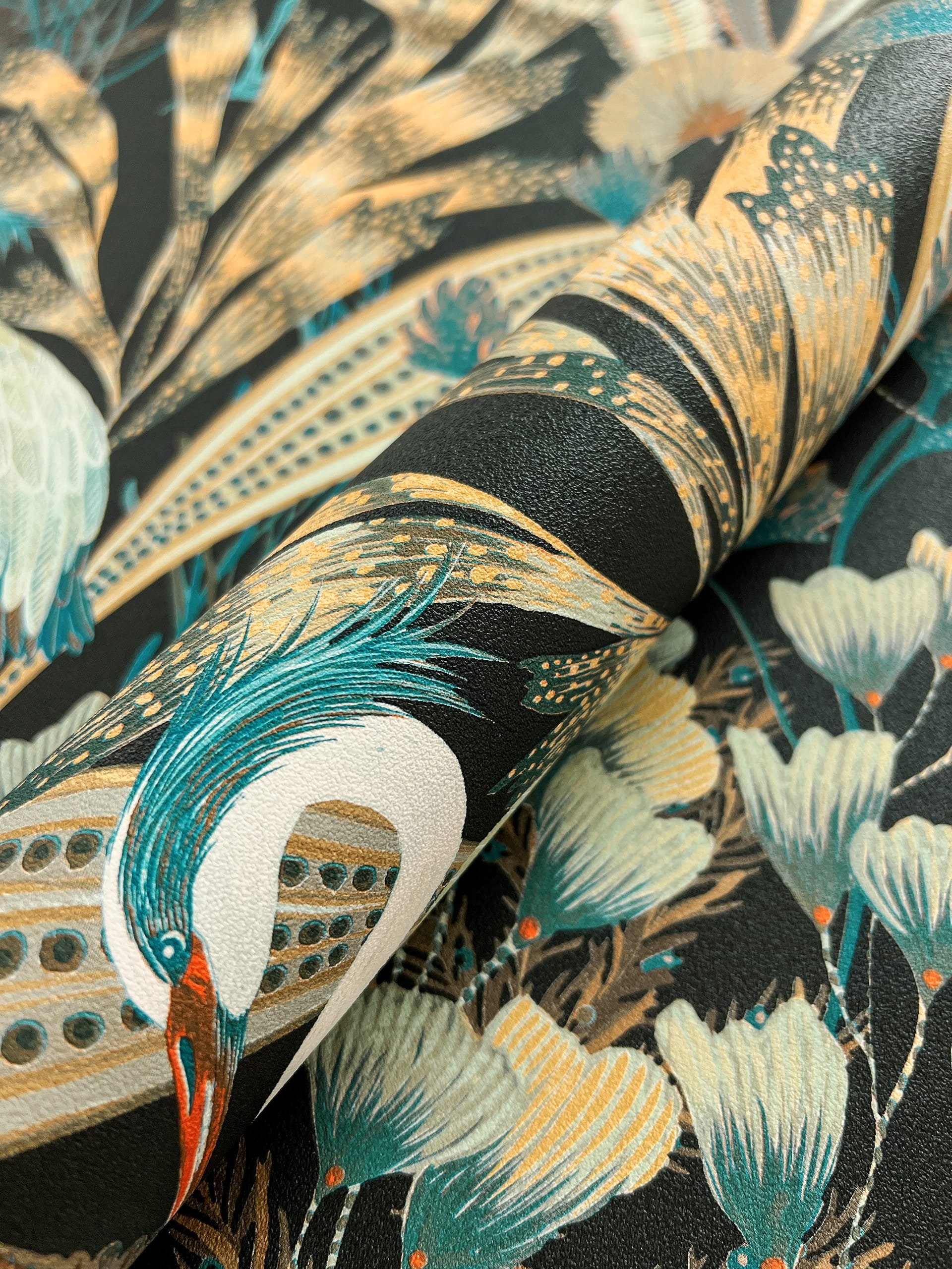 Newroom Vliestapete Tryphosa Tapete Mustertapete Dschungel,Vogel,Palmenblät günstig online kaufen